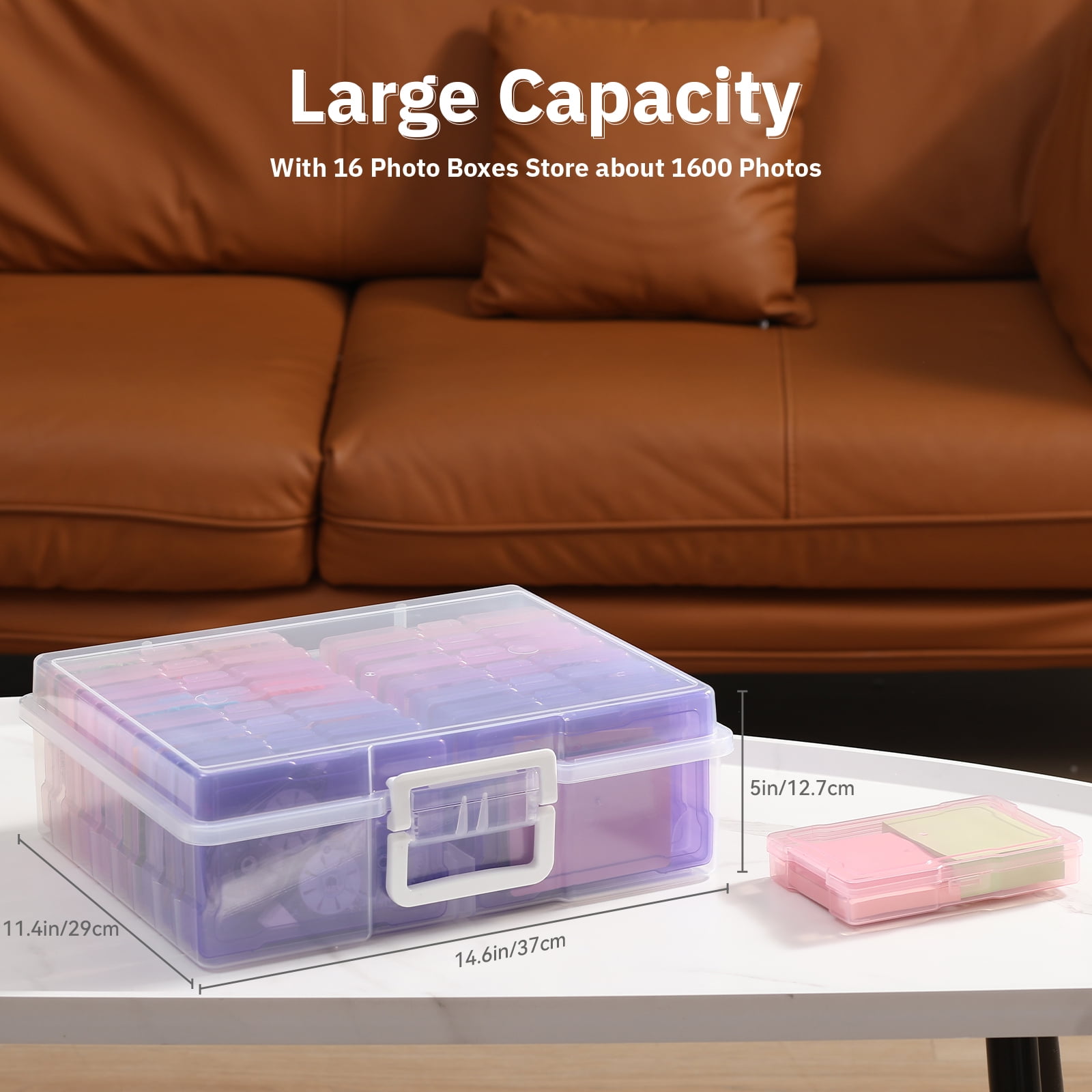 Novelinks Photo Storage Organizer Box with 16 Inner 4 in x 6 in Cases (Pink and Purple, 16-Piece Set) 1x6xw