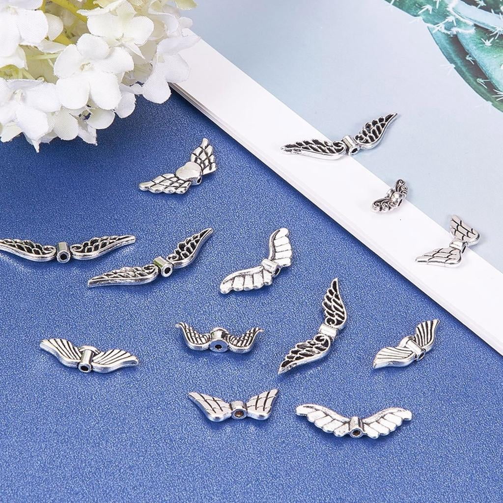 Osdhezcn Angel Wing Beads for Jewelry Making Antique Silver DIY Craft Findings (Silver, 160 Pieces) zuugl