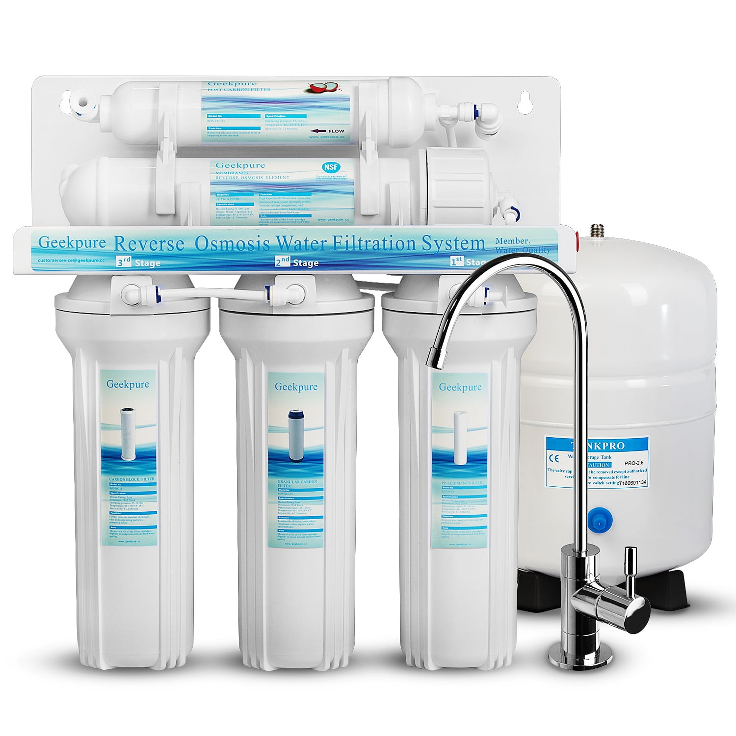 Geekpure 5-Stage Reverse Osmosis Water Filter System (75 GPD, Under Sink, 2.8 gal Tank) du9l1