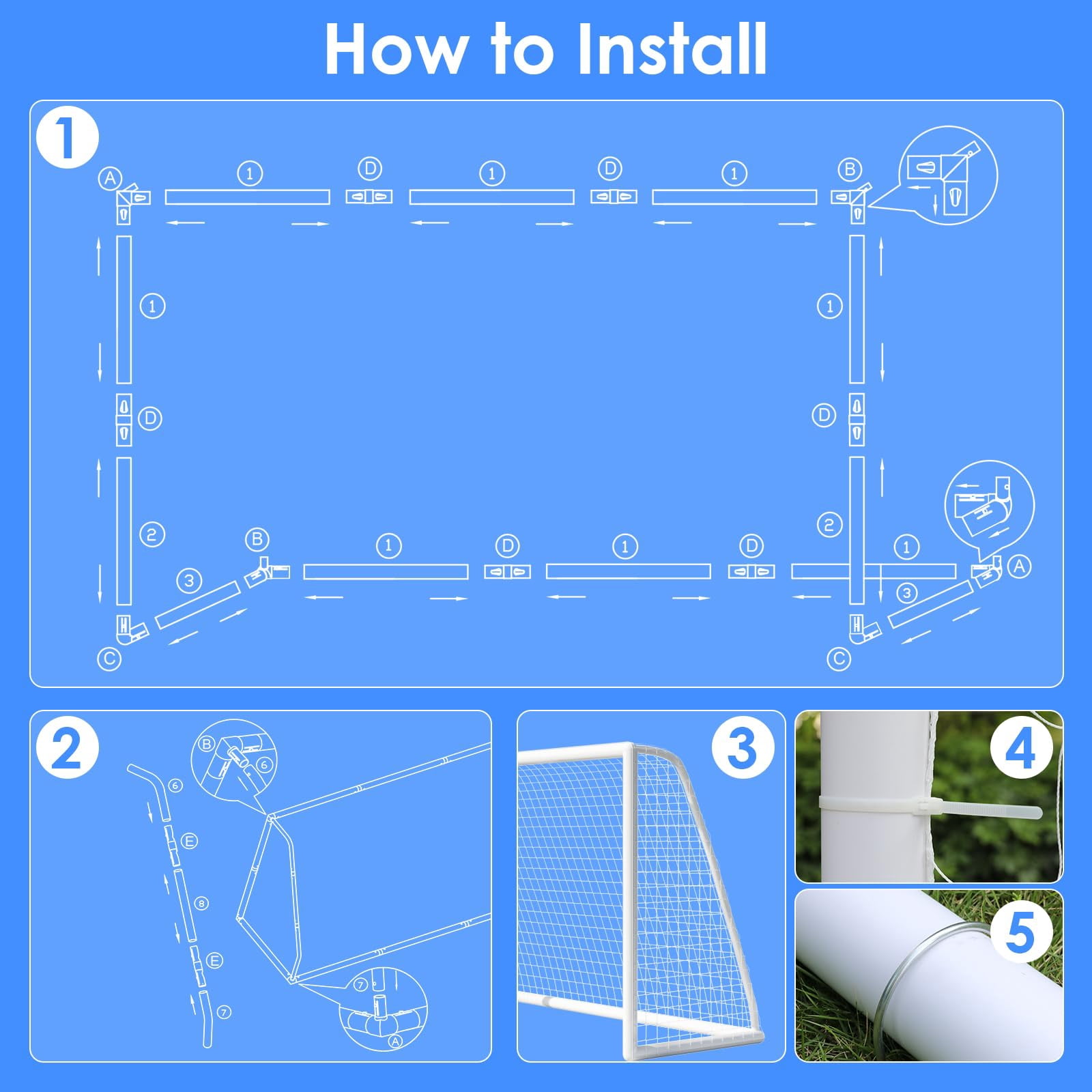 TLGREEN Portable Soccer Goal Net, Weatherproof UPVC Frame for Backyard Training (White, 10 ft x 6.5 ft) 2a3i0