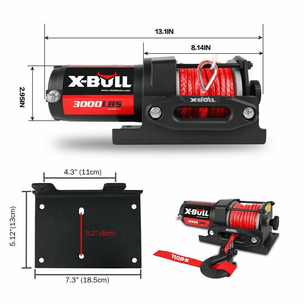 X-BULL Electric Winch 12V 3000 lb Synthetic Rope for ATV UTV Off-Road Recovery (3000 lb) fduv0