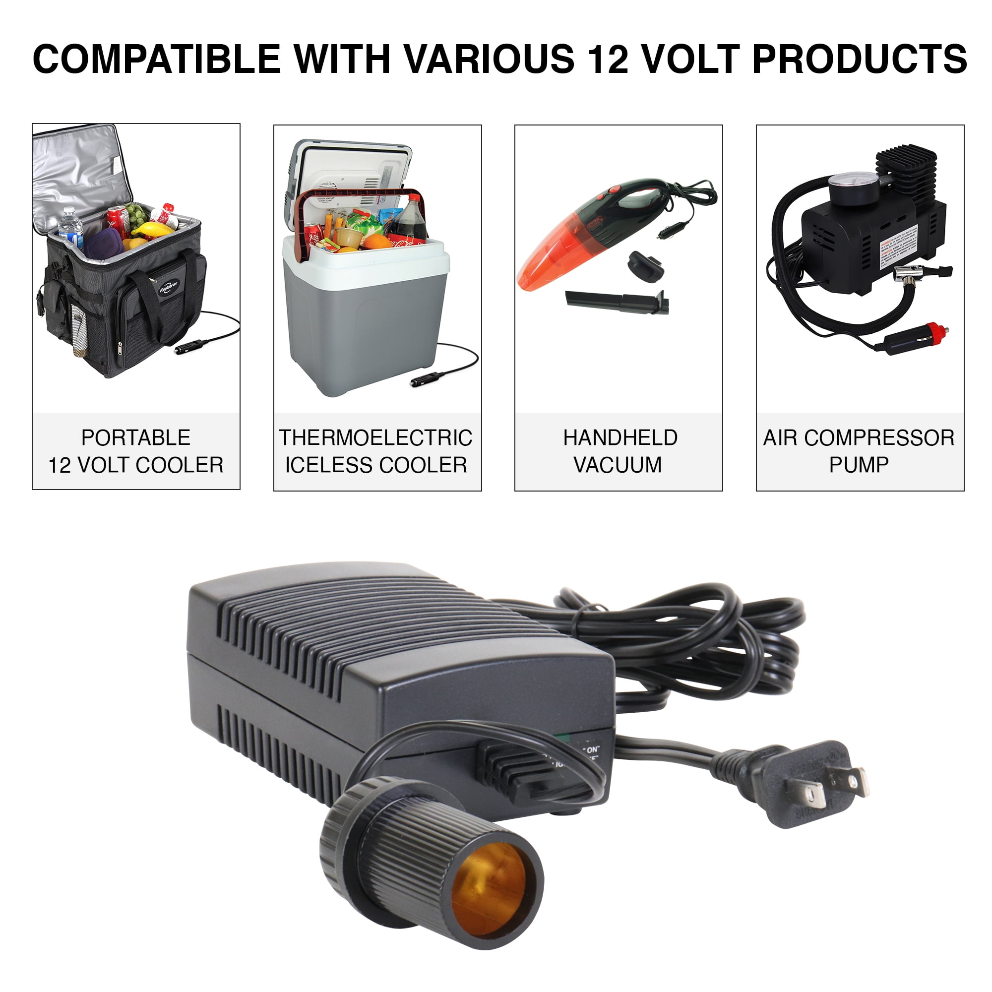 Koolatron AC to DC Power Adapter Converter with Circuit Breaker (Black, 6 ft) pjb0t