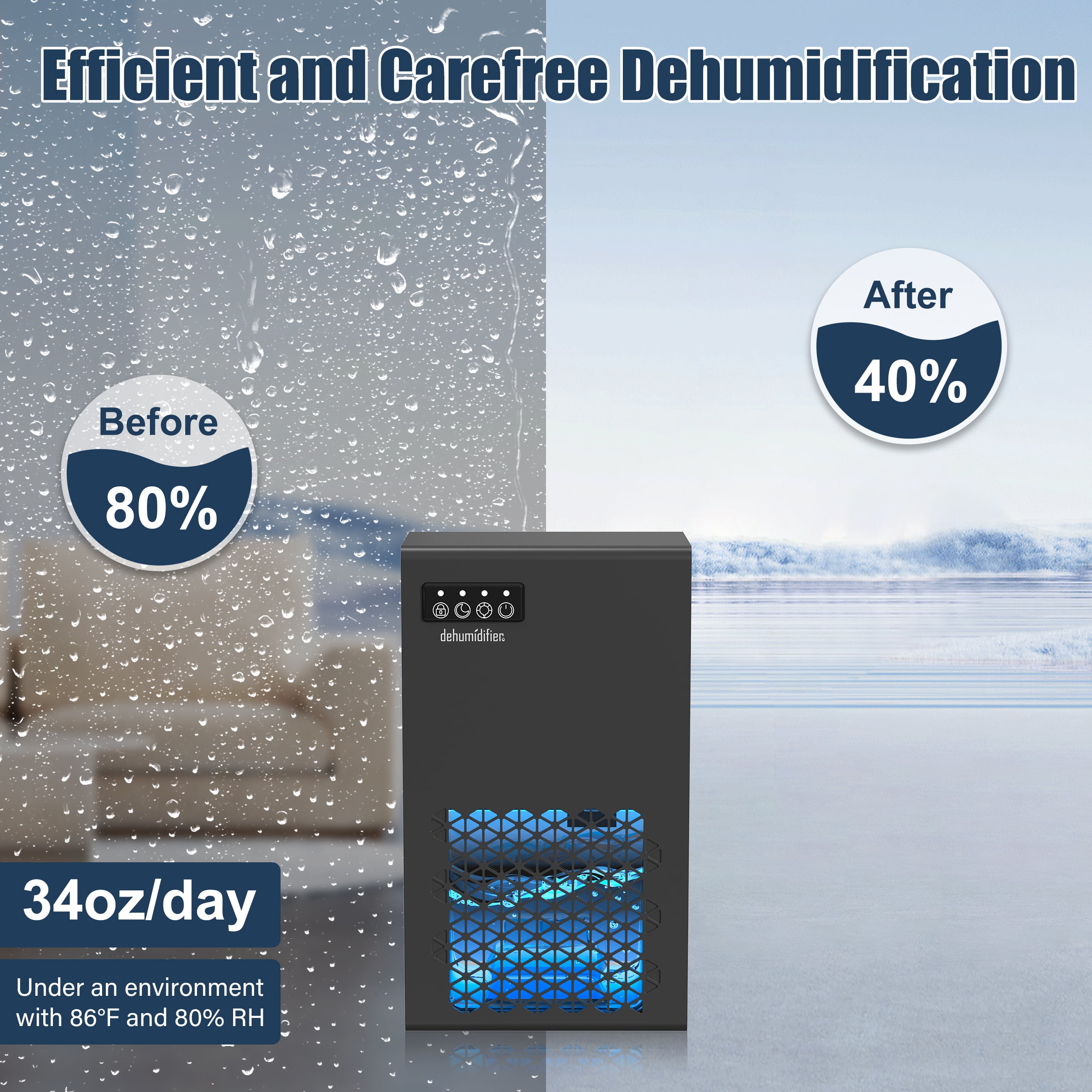 Cobectal Electric Dehumidifier for Home, Quiet Operation with Auto Shut-Off and 7-Color LED Light (Black, 95 oz) c2jxo