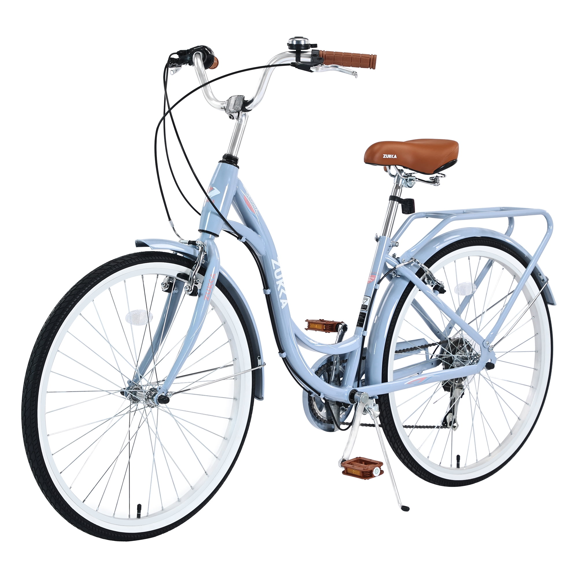 Aezusy Womens 24 in 7-Speed Beach Cruiser Bicycle, Commuter City Bike (Blue, 24 in) 8ensy
