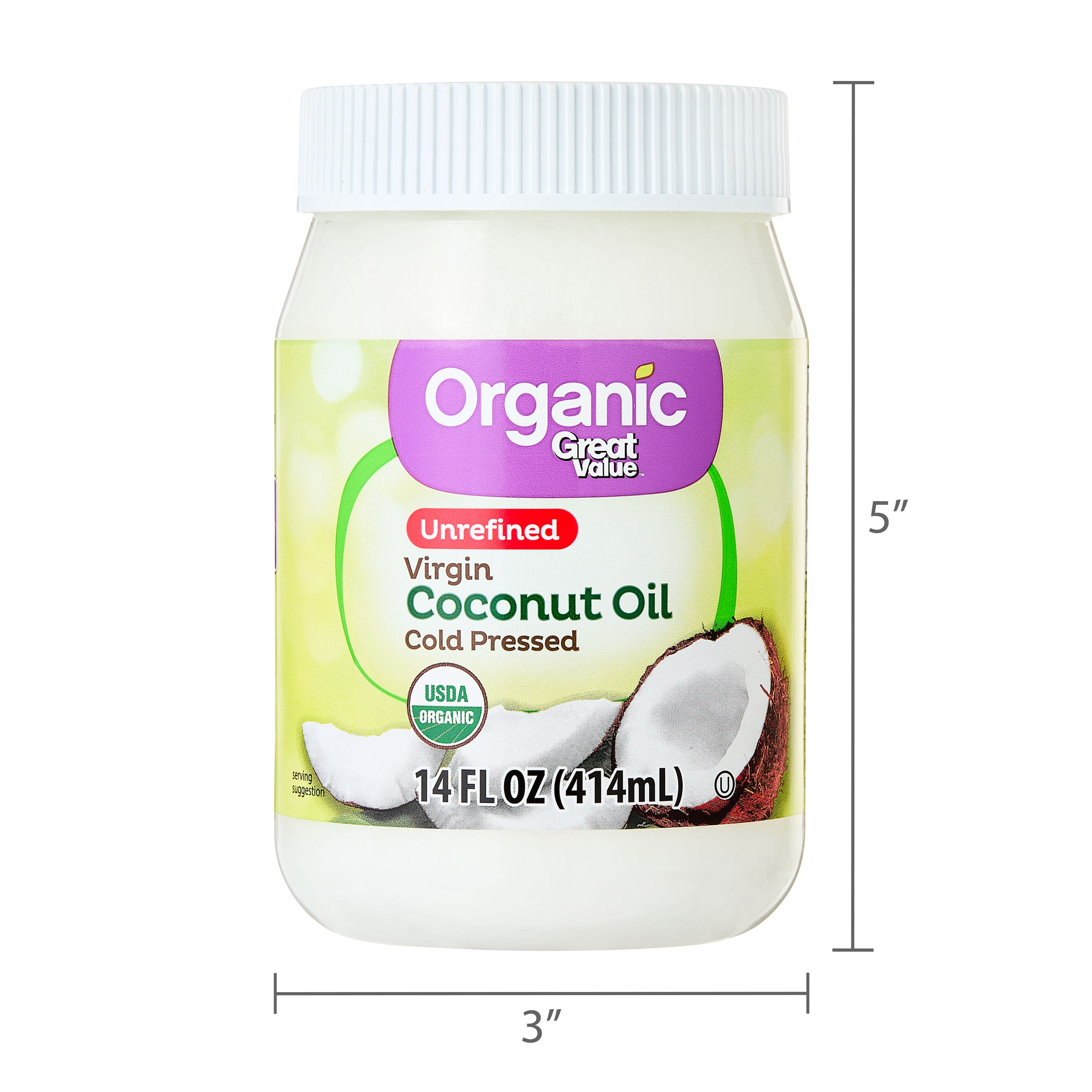 Great Value Organic Unrefined Virgin Coconut Oil (Cold-Pressed, 14 fl oz) 78xa6