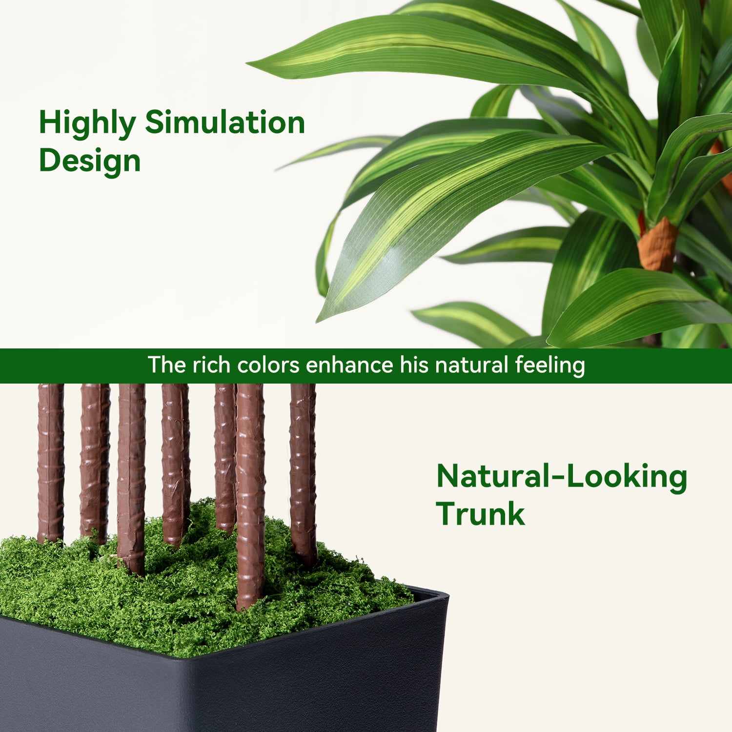 NOVAROOT Artificial Dracaena Tree, Faux Tropical Floor Plant with Black Planter (5 ft) 4hxx9