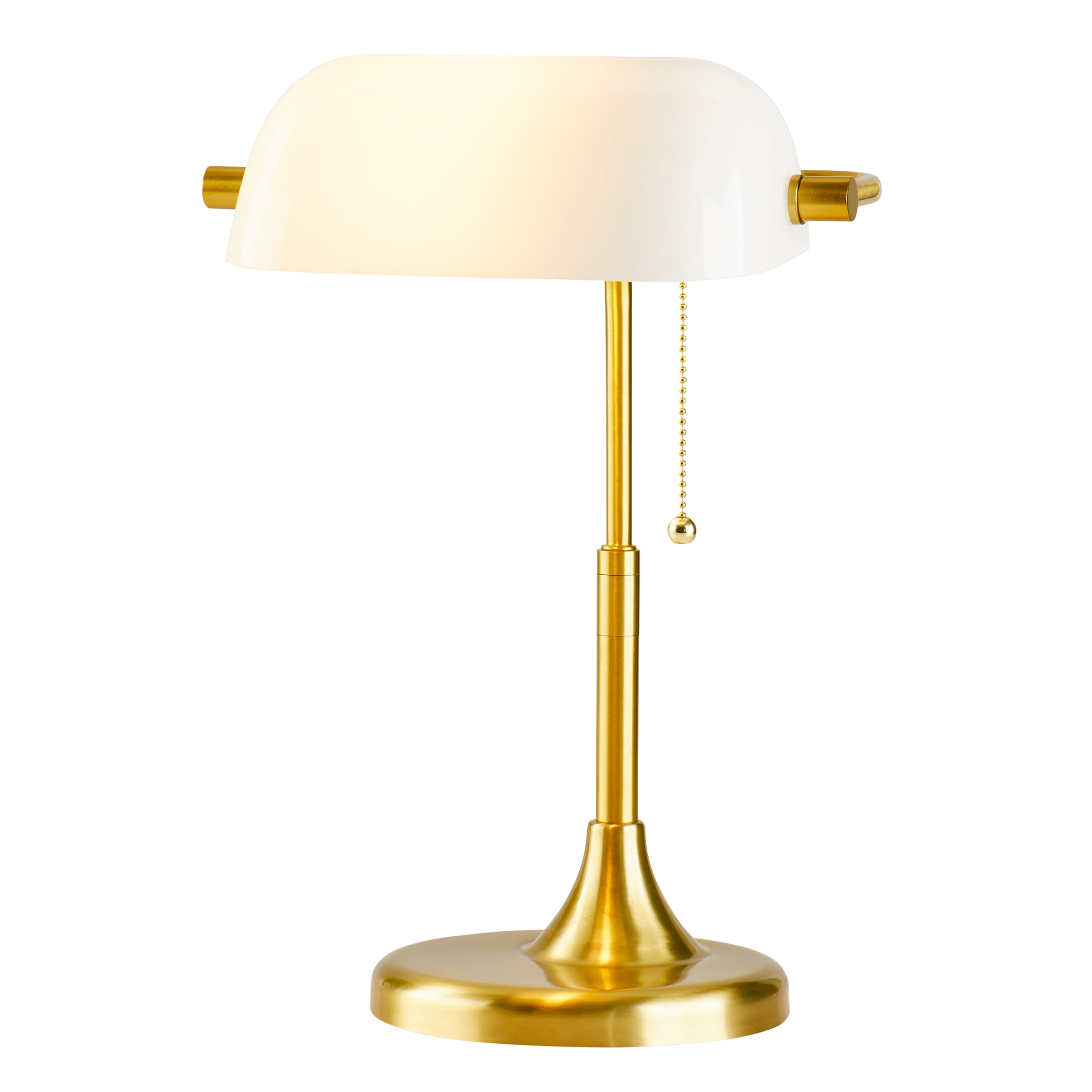 Better Homes & Gardens Modern Banker Desk Lamp with Adjustable Glass Shade (Gold/White, 19 in) 3aowk
