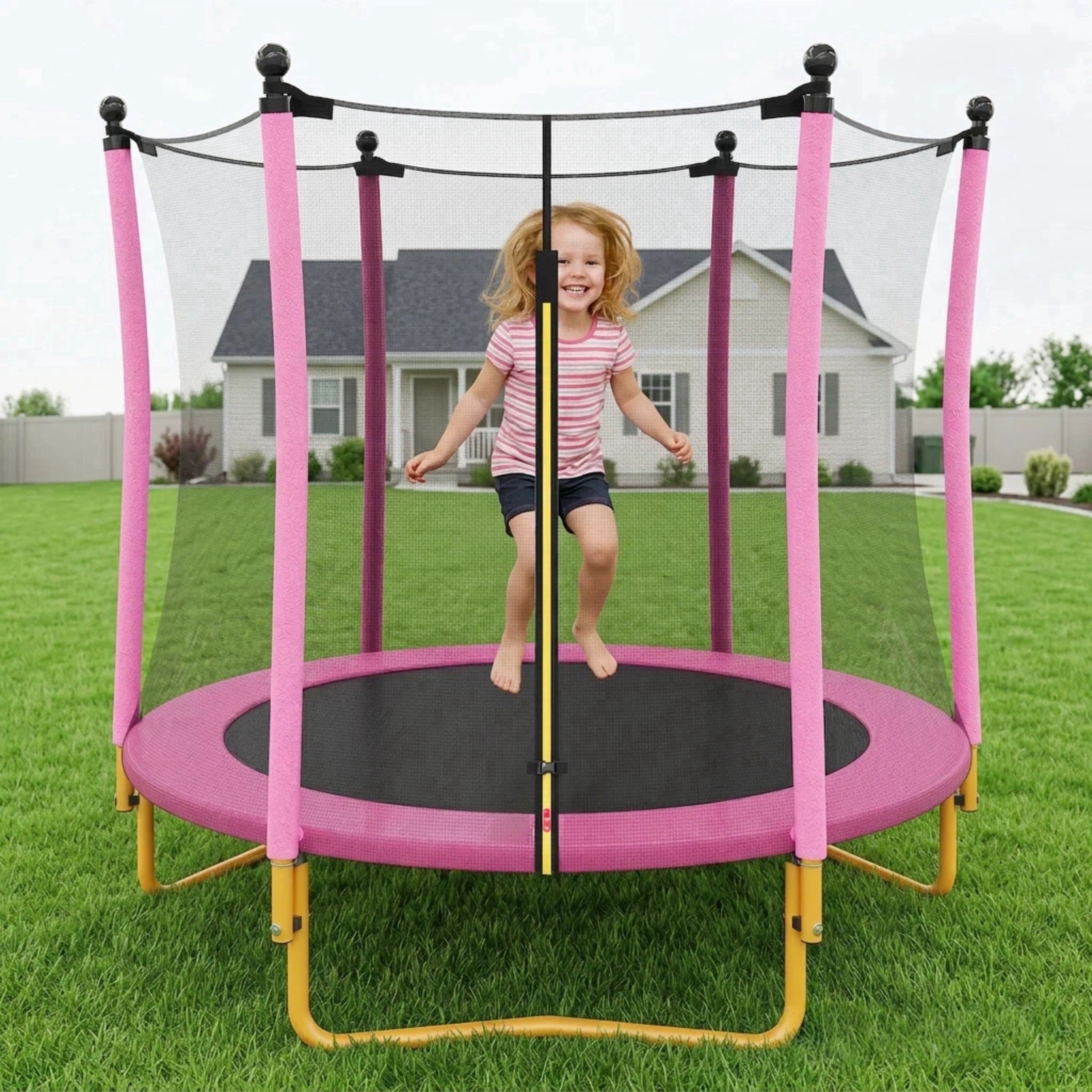 Segmart Kids Trampoline with Safety Enclosure Net and Padded Frame (Pink, 65 in) ex5fj