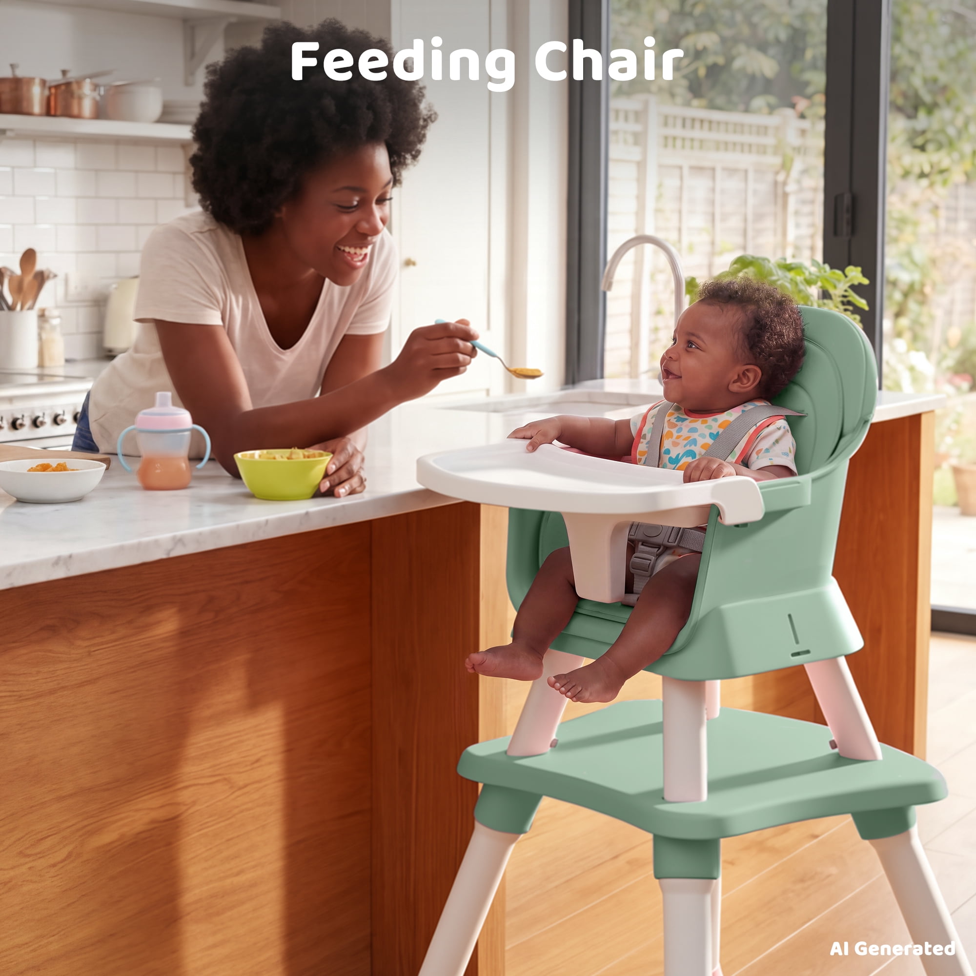AILEEKISS 8-in-1 Convertible Baby High Chair and Toddler Booster Seat (Green) cjk8r