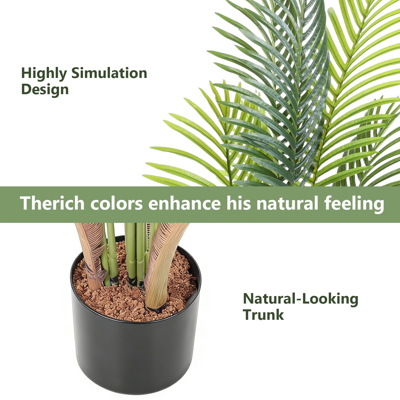 Tebru Artificial Palm Tree, Realistic Tropical Faux Plant for Home and Office Decor (Green, 6 ft) etczs