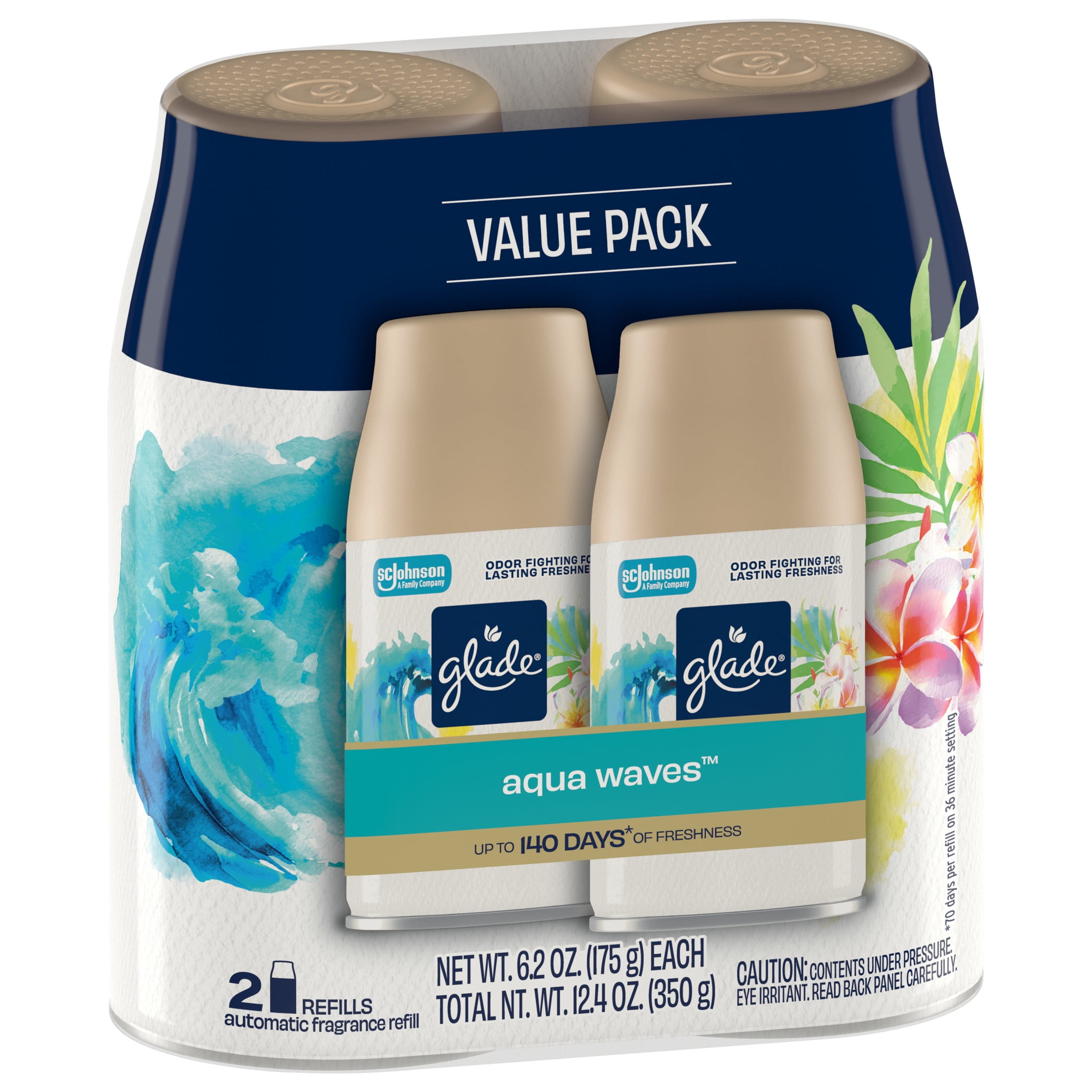 Glade Automatic Spray Air Freshener Refills, Essential Oil Infused Fragrance, Aqua Waves (6.2 oz, 2 Count) bqo1x