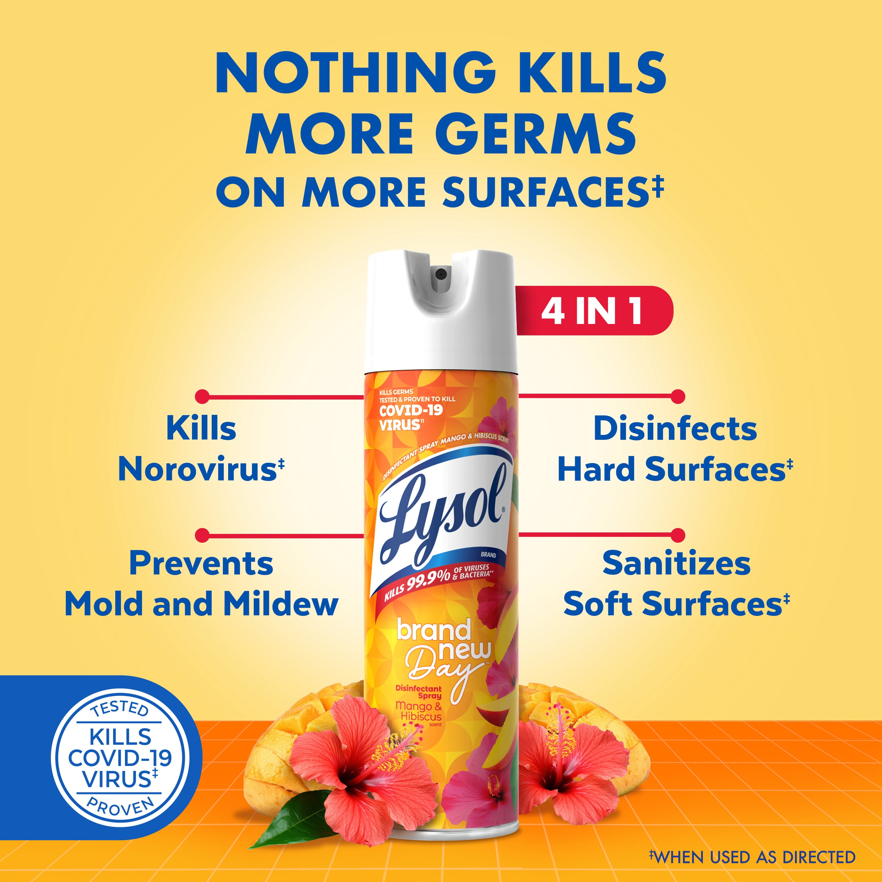 Lysol Brand New Day Disinfectant Spray, Antibacterial Surface Sanitizer and Deodorizer, Mango & Hibiscus (6 Pack, 19 oz) t6185