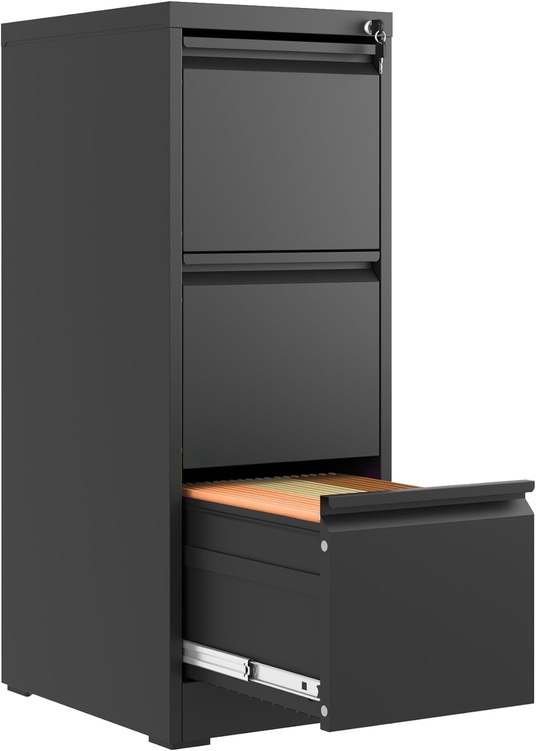 BIZOEIRON 3-Drawer Vertical Filing Cabinet with Lock, Heavy-Duty Steel Office Storage for Legal and Letter Files (Black) r9qb8