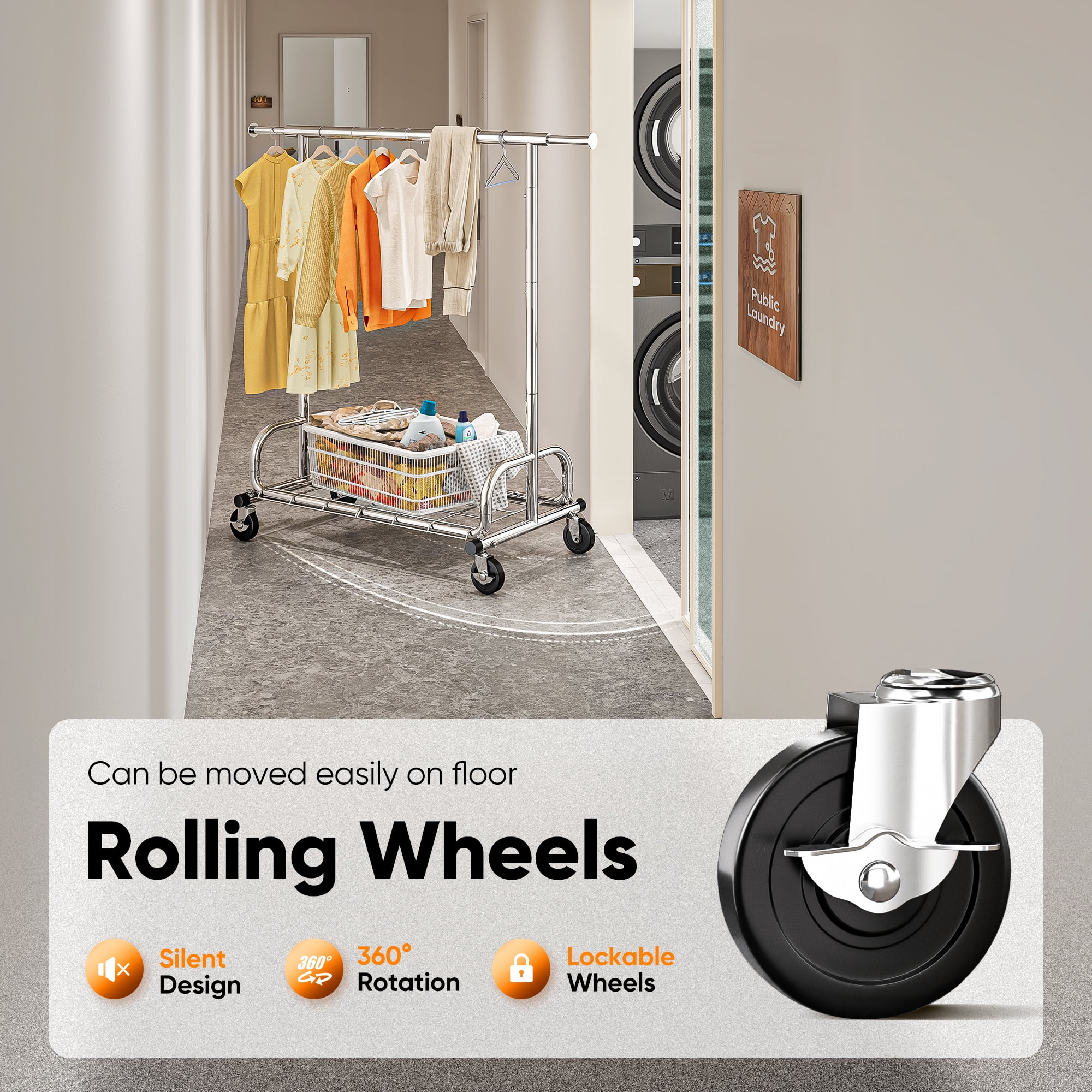 HOKEEPER Heavy Duty Rolling Garment Rack with Shelves, Commercial Grade Steel Clothes Organizer (Silver, 300 lb Capacity) 00wez