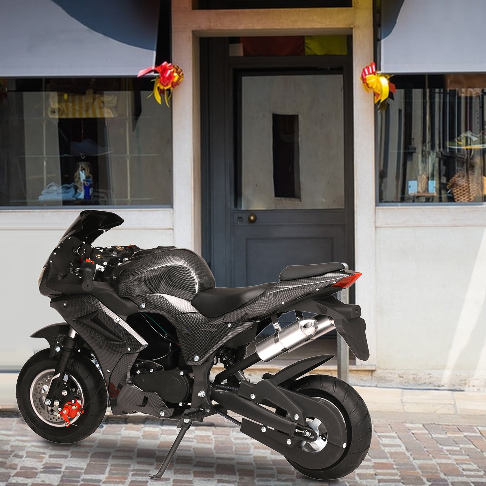 AQQW 49cc 4-Stroke Gas Mini Motorcycle, Kids & Teens Pocket Dirt Bike with Dual Disc Brakes (Black, 441 lb Capacity) rffo9