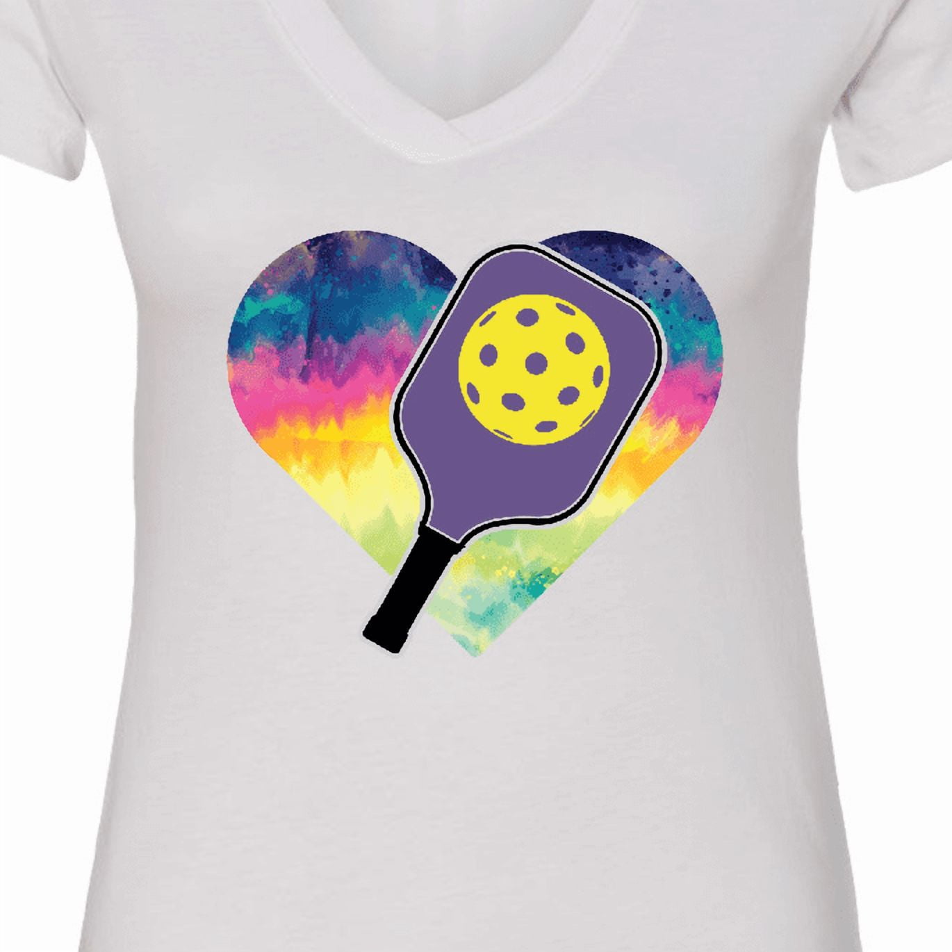 Inktastic Pickleball Lover Retro Heart Graphic Women's V-Neck T-Shirt (White, Large) vkgt4