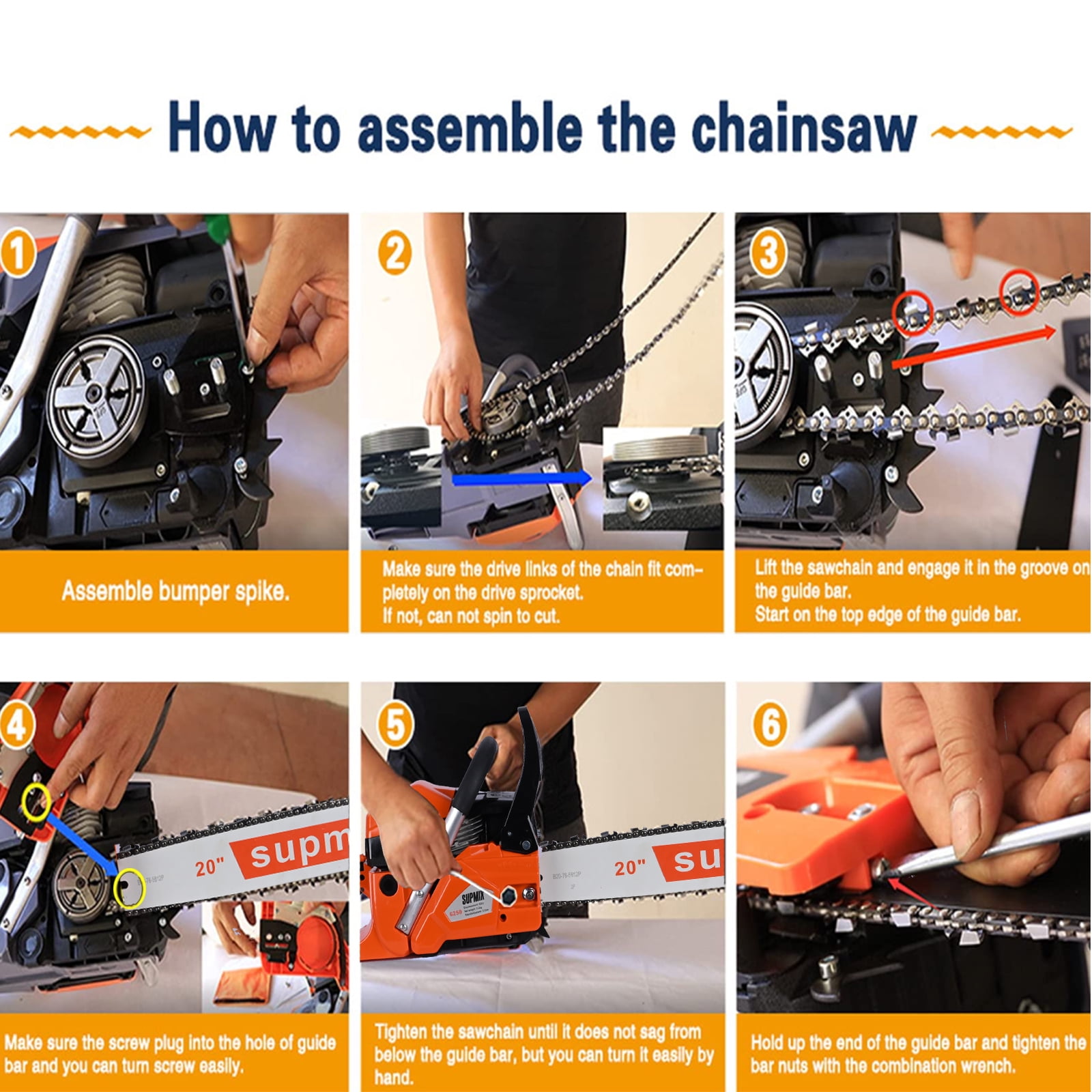 Supmix 62cc Gas Chainsaw, 20 in Professional Wood Cutting Power Saw (Red, 20 in) bjjox