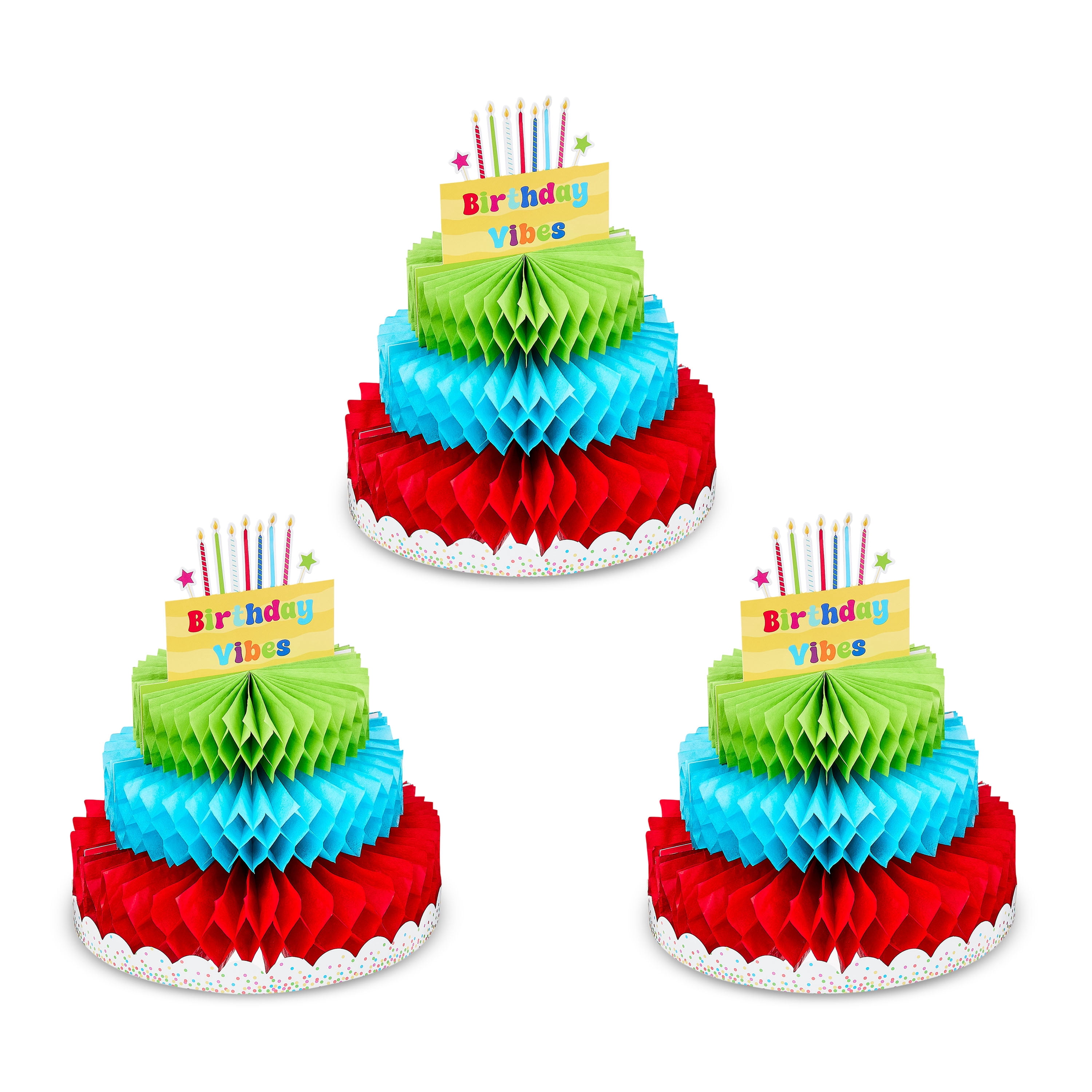 Way To Celebrate Birthday Cake Honeycomb Table Centerpiece Decorations (Multicolor, 3 Count) 0h7ni