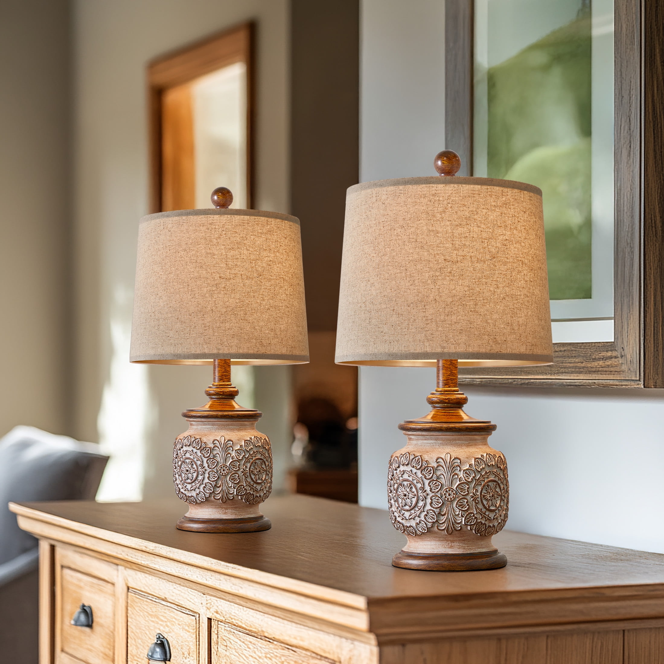 Oneach Vintage Farmhouse Table Lamps (Set of 2, Brown, 18.75 in) hics4