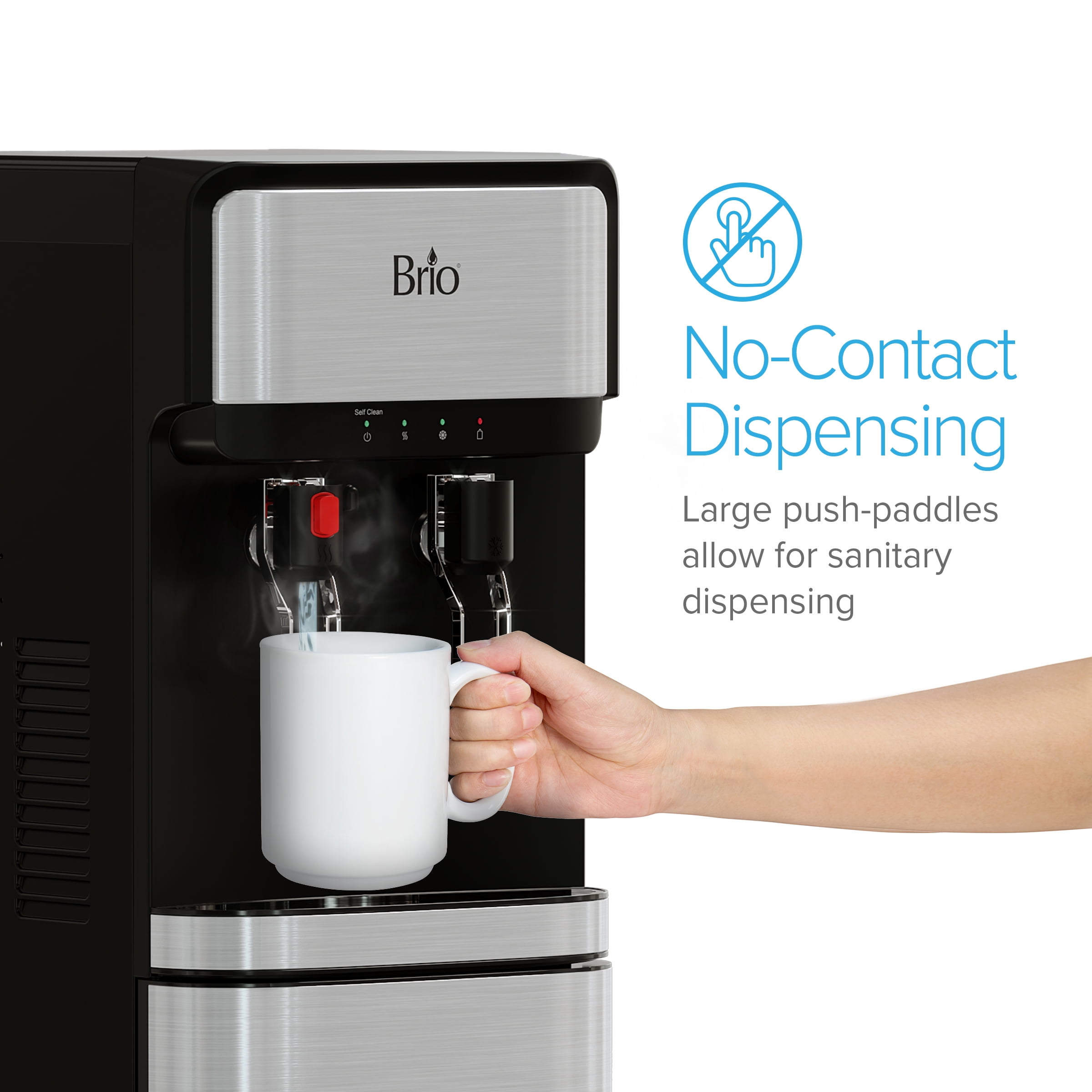 Brio Bottom Load Water Cooler Dispenser with Self-Cleaning Ozone and Paddle Dispensing (Silver, 41.1 in H x 12.1 in W x 15.6 in D) e5q1g