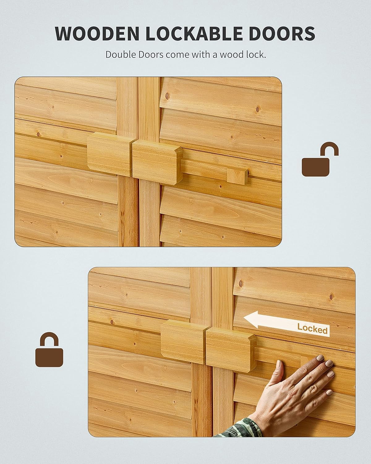 Lofka Outdoor Storage Cabinet, Weatherproof Garden Shed with Lockable Doors and Adjustable Shelves (Natural, 63.2 in) 71pwo