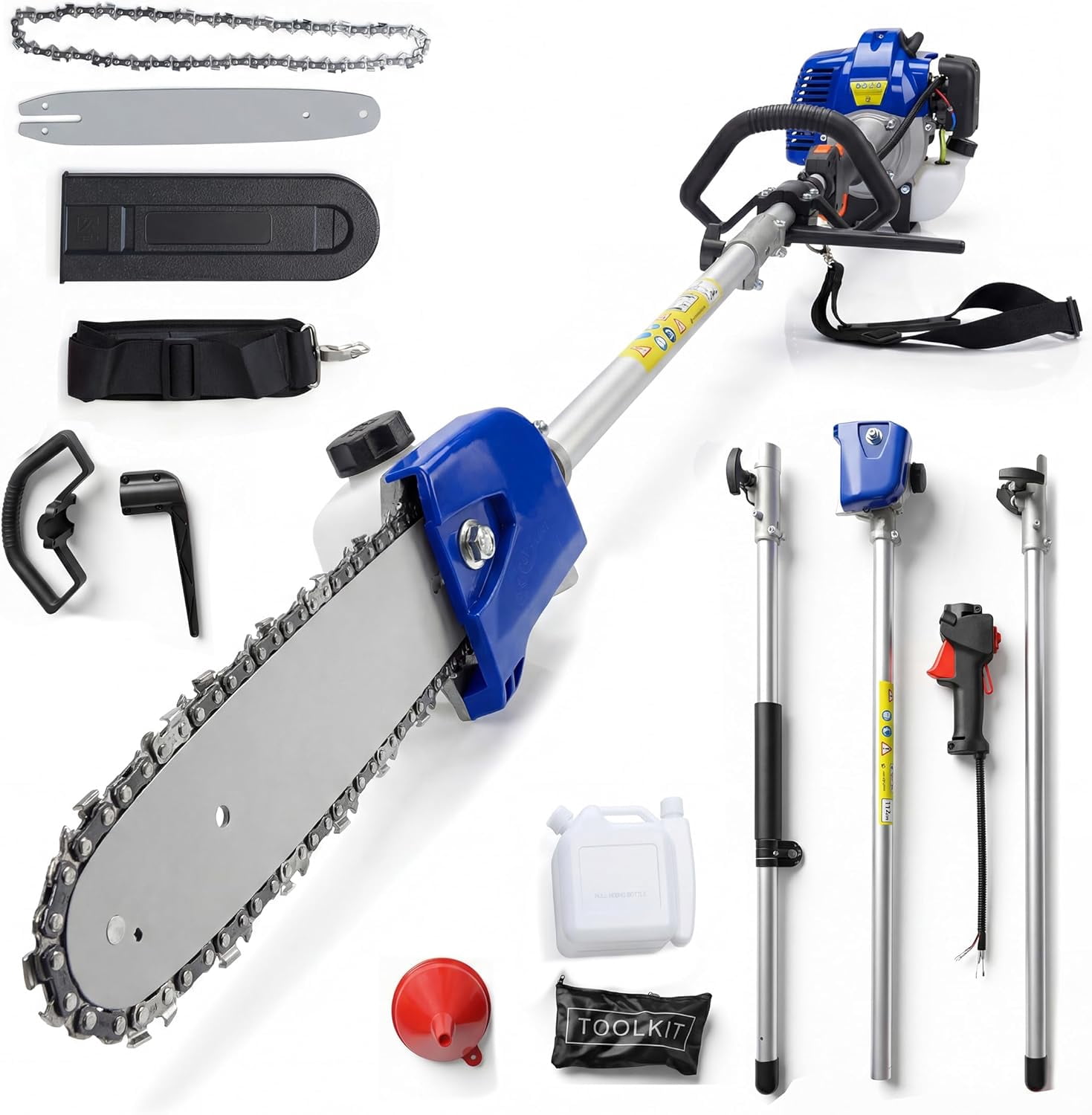 Tuekys Gas Pole Saw for Tree Trimming, 43cc 2-Stroke Extendable Chainsaw, Professional Long Reach Branch Cutter (Blue, 9.5 ft) rh8xl