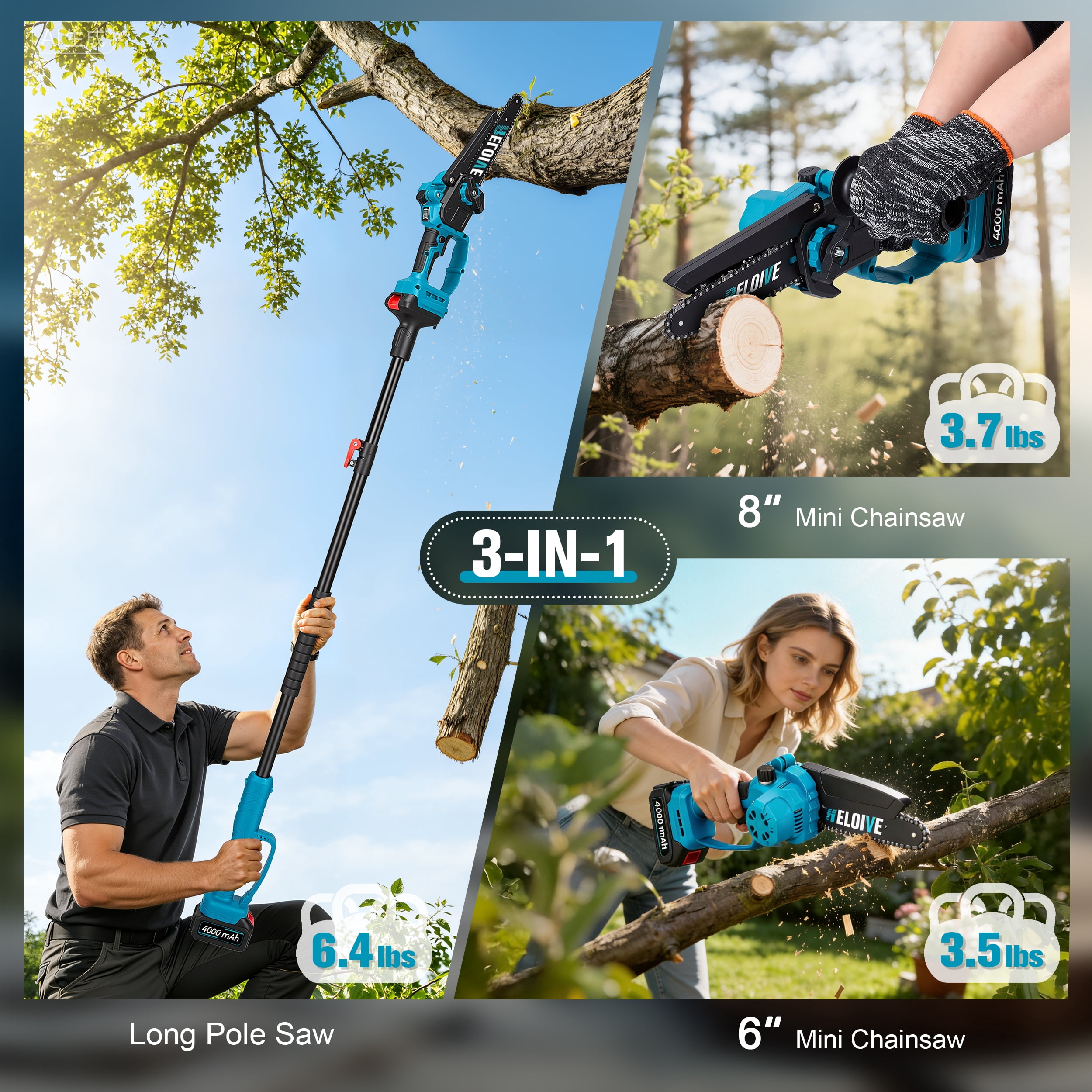RELOIVE 3-in-1 Cordless Pole Saw and Mini Chainsaw Set, Telescoping Branch Cutter (4.9-6.8 ft, 2 Batteries) bfvpx