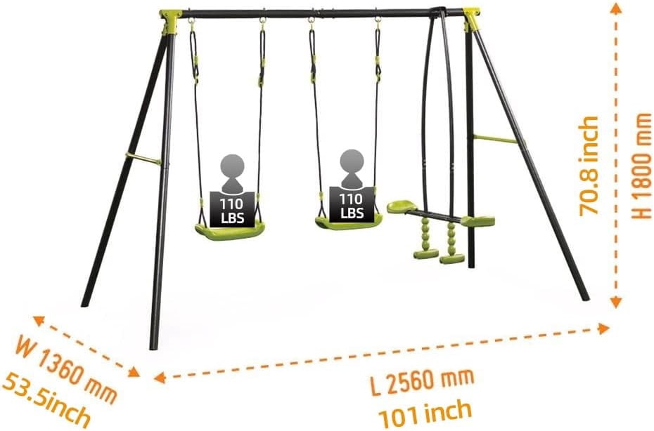 Segmart Heavy Duty Outdoor Metal Swing Set for Backyard with 2 Belt Swings and Glider (Green) f1rob