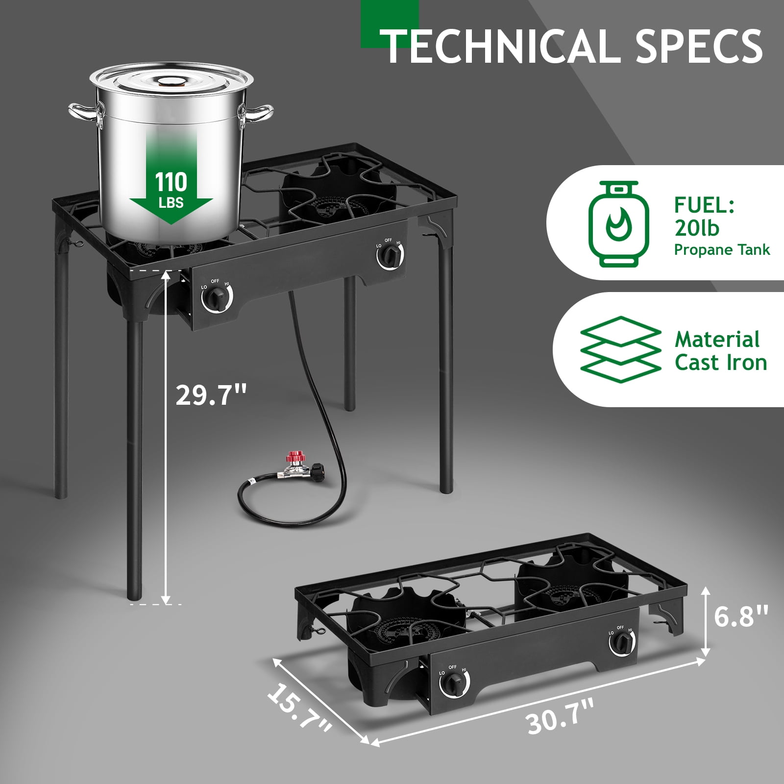Ktaxon 2-Burner Outdoor Camping Stove Portable Propane Grill Stand (31 in x 16 in x 30 in) r66bi