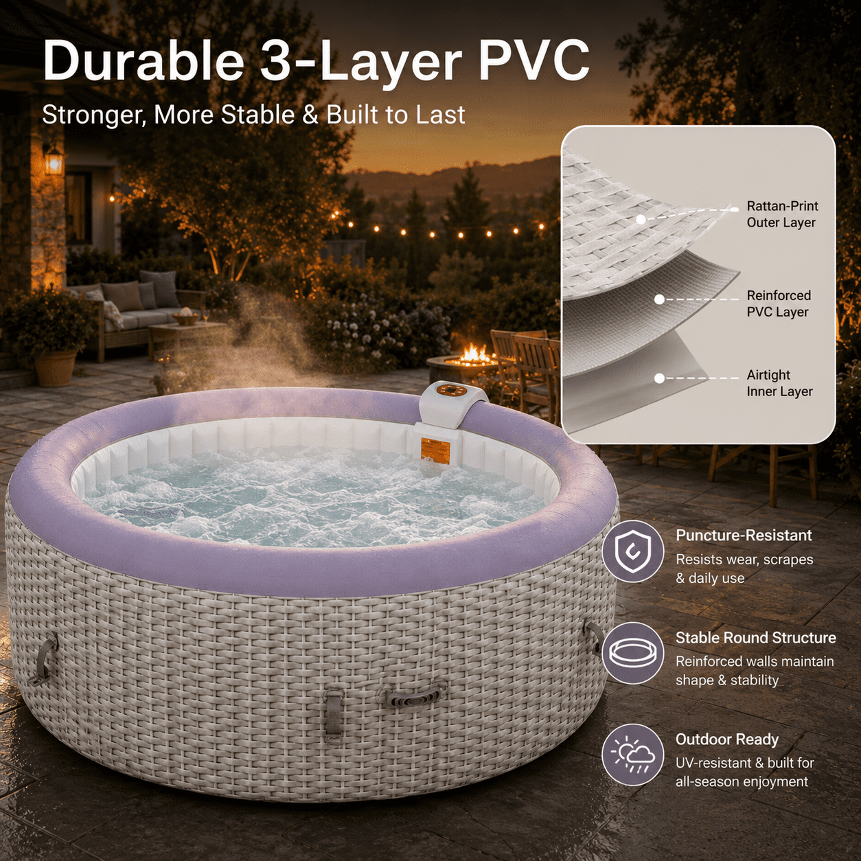 Segmart Inflatable Hot Tub Portable Outdoor Spa with 110 Bubble Jets and Heating System (2-4 Person, 221 gal) 8bsrw