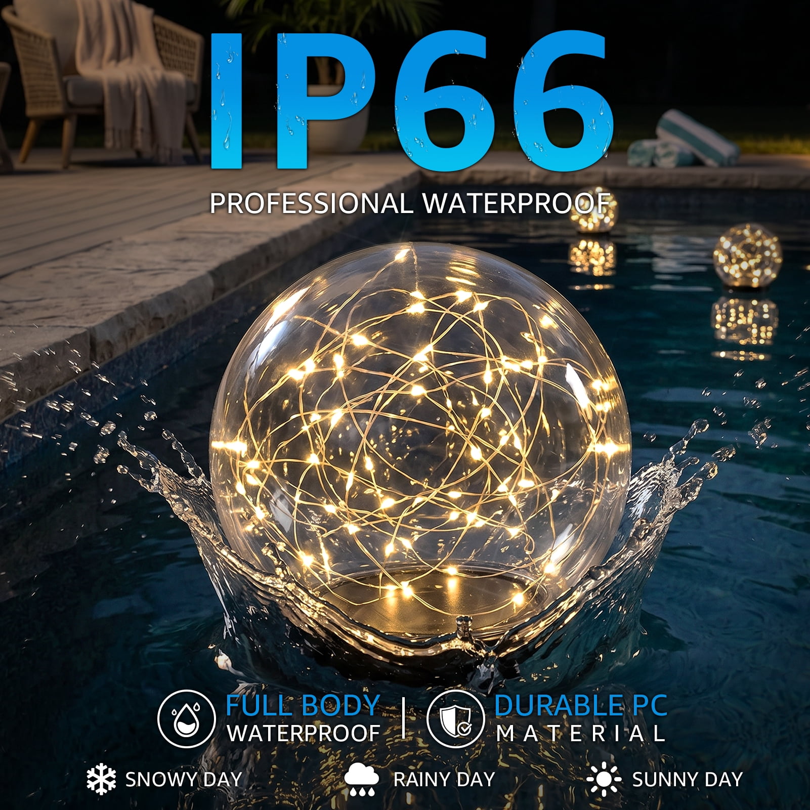 NiceBuy Solar Floating LED Garden Lights, Waterproof Outdoor Decor for Pools and Patios (White, 7.4 in, 2-Pack) w1edr
