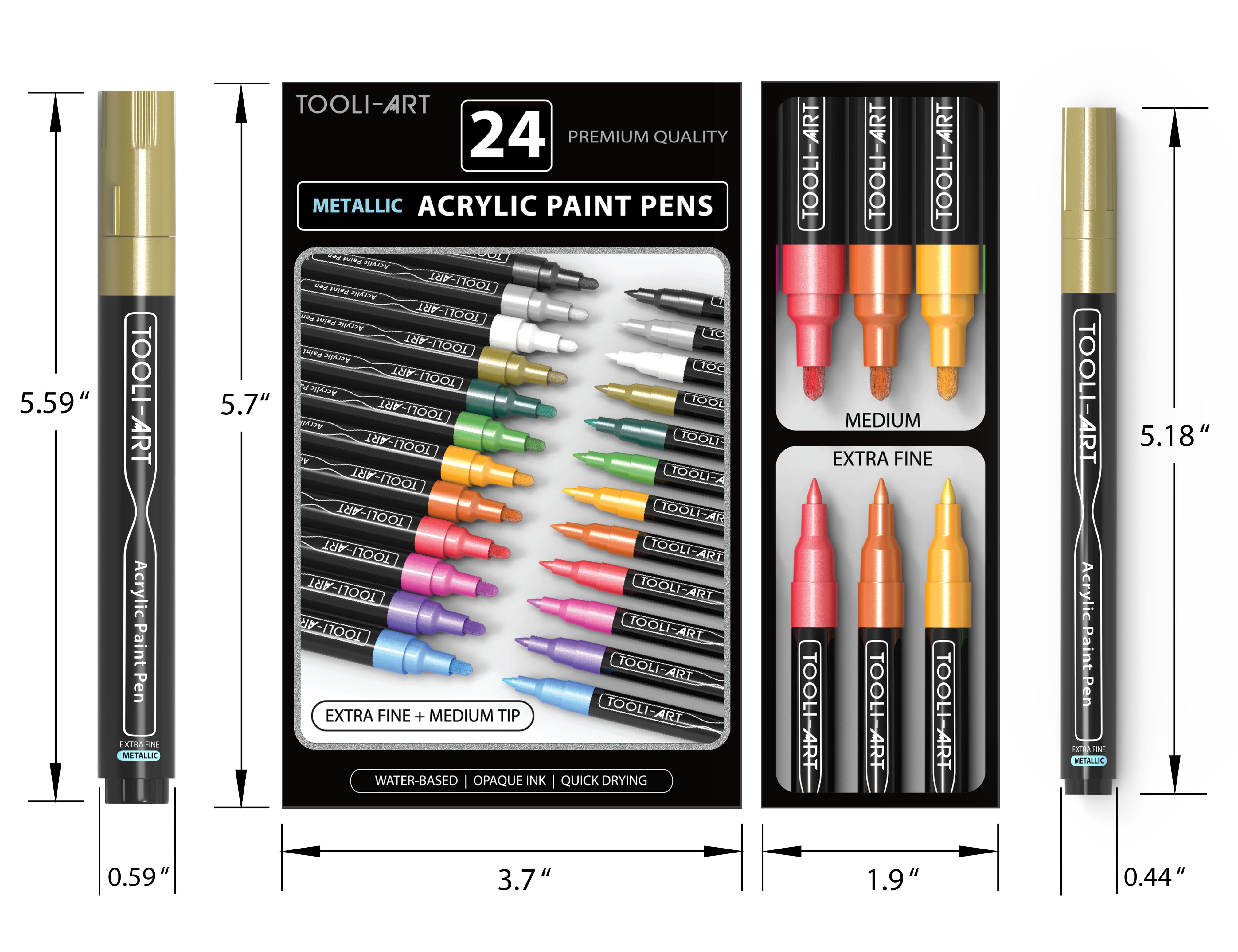TOOLI-ART Metallic Acrylic Paint Pens Marker Set (Multi-Color, 24 Count) g6d6c