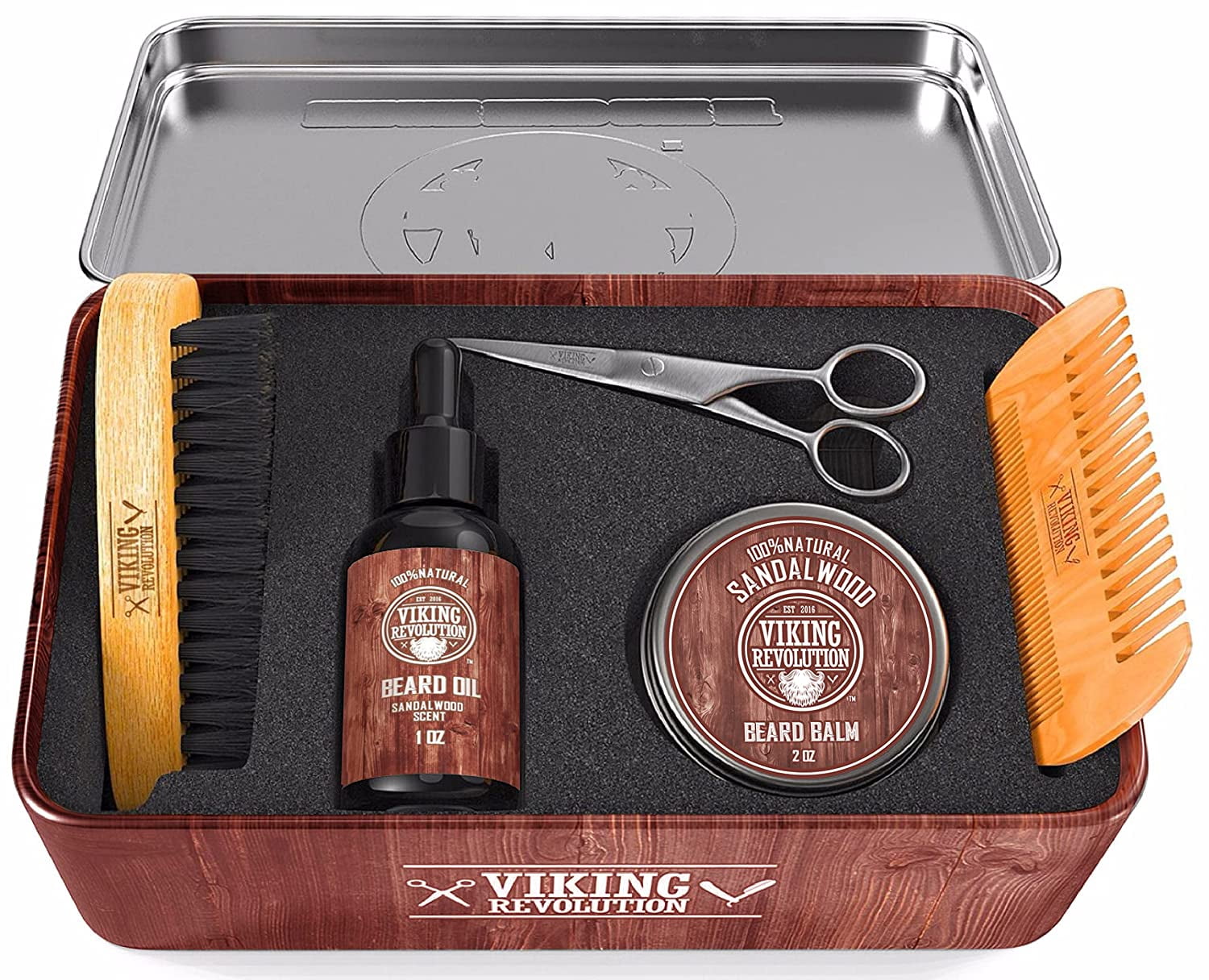 Viking Revolution Ultimate Beard Grooming Kit for Men with Boar Brush, Wood Comb, Sandalwood Balm, Oil, and Scissors (6 Piece Set) 1qvqv