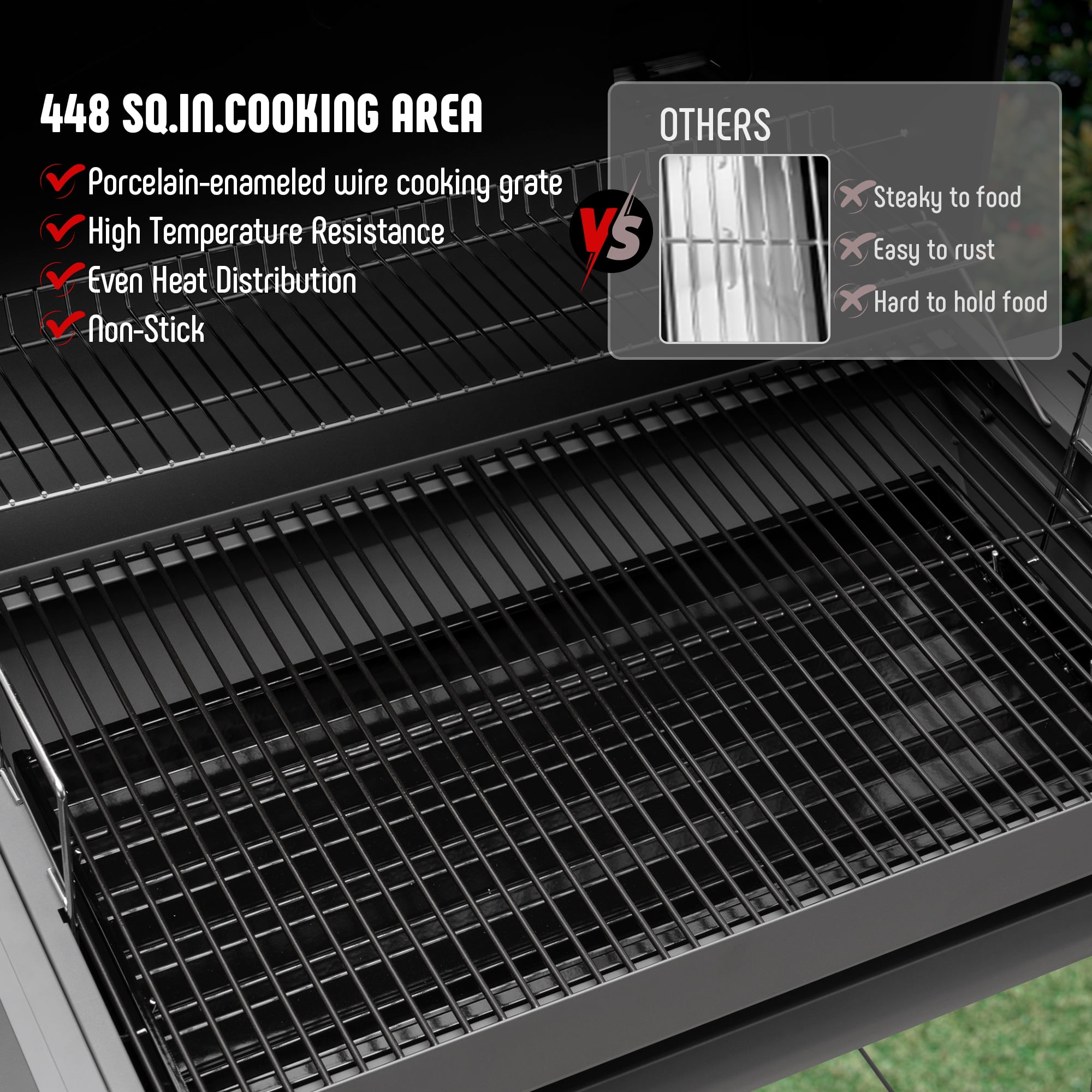 Feasto 30-Inch Charcoal Grill with Offset Smoker and Side Table (Black, 832 Sq. In. Cooking Space) q45gv