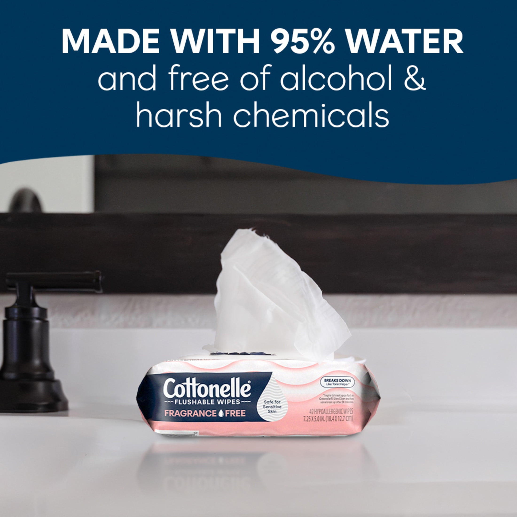 Cottonelle Fragrance Free Flushable Wet Wipes, Gentle Cleansing Personal Care (White, 84 Count) fr0oo