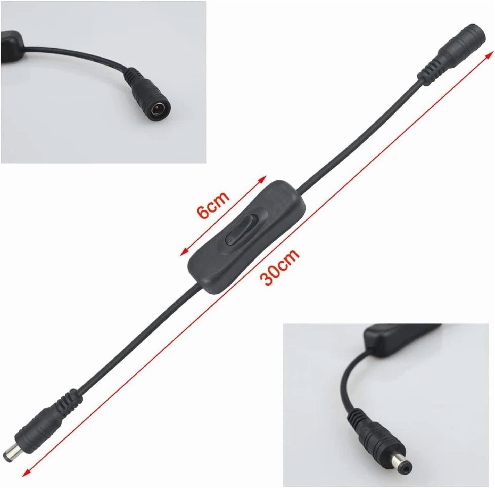 Rhea DC Power Extension Cable with Inline Switch 5.5mm x 2.1mm for LED Strip and CCTV (1 Pack) m7fxr