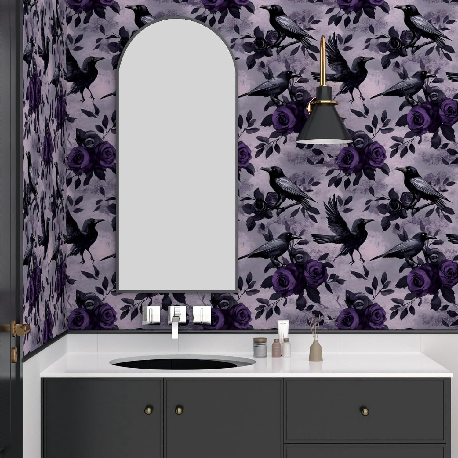 Usachibb Peel and Stick Wallpaper, Crane Bird Floral Contact Paper (Dark Green, 17.5 in x 118 in) 8ncdf