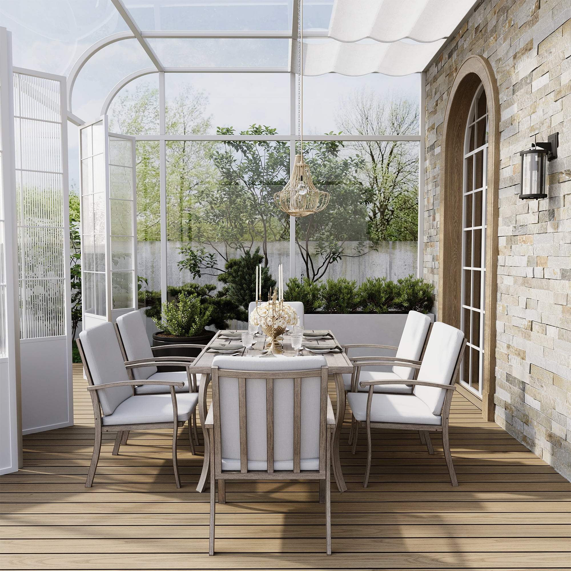 Happatio 7-Piece Outdoor Dining Set, Rust-Resistant Aluminum Patio Furniture for 6 with Washable Cushions (Gray) f6nup