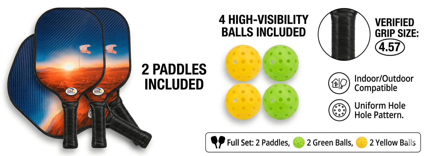 ChrGoGo Carbon Fiber Pickleball Set, Professional Lightweight Paddles with 4 Balls (Desert Sunset, 4.57 in Grip) reyem