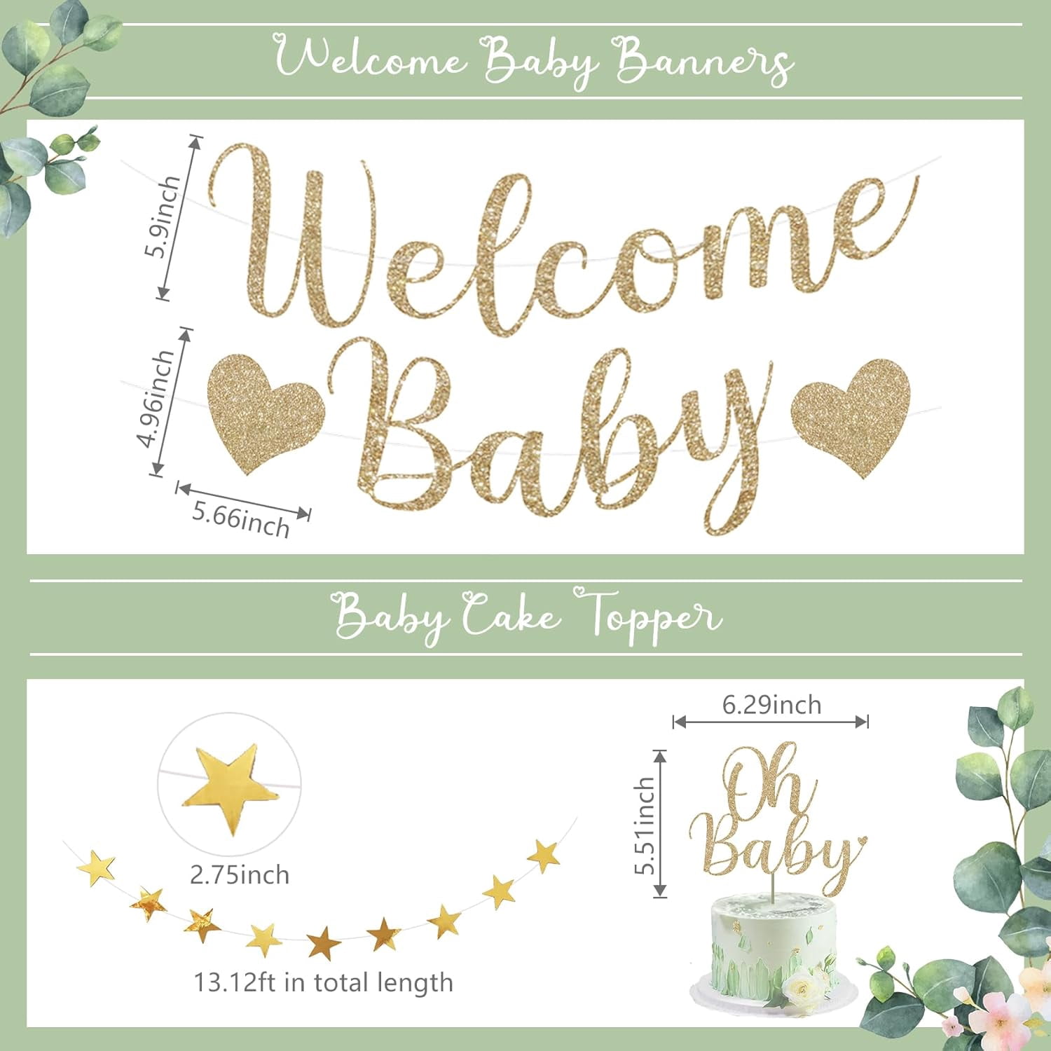 Song Yu Sage Green Baby Shower Decorations Set (Neutral Party Supplies, 50-Piece Kit) 60hrx