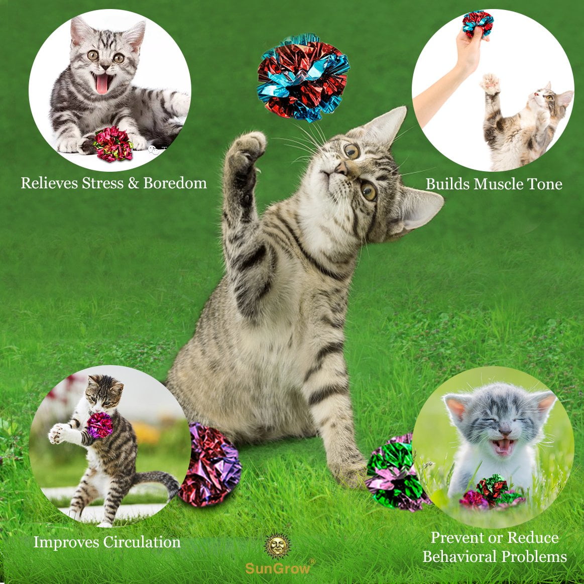 SunGrow Crinkle Balls for Cats and Kittens, Interactive Indoor Pet Toys (12 Pack) cibnw