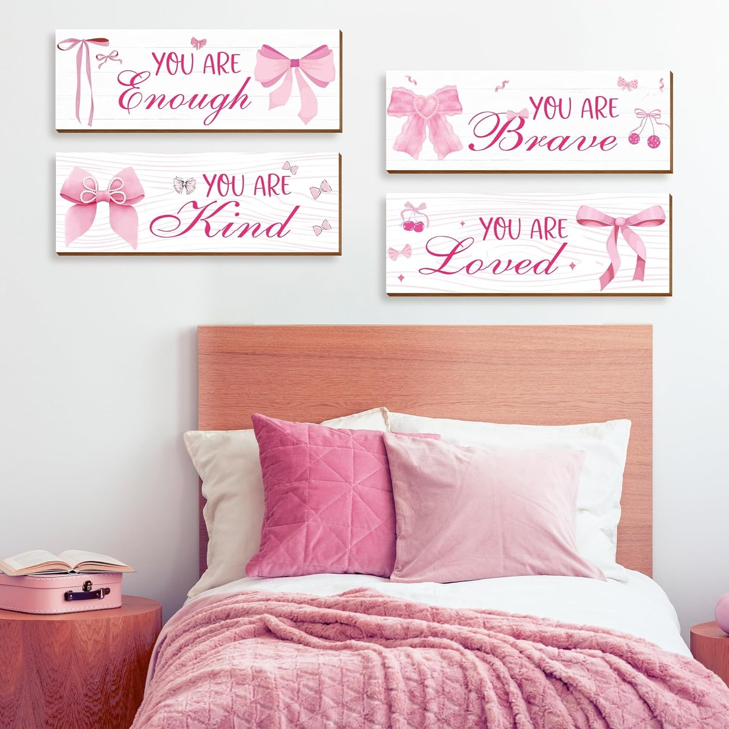 Xiyadun Positive Affirmations Wall Art Decor, Inspirational Pink Room Decor for Teen Girls (Pink, 4 Pcs) xryaq