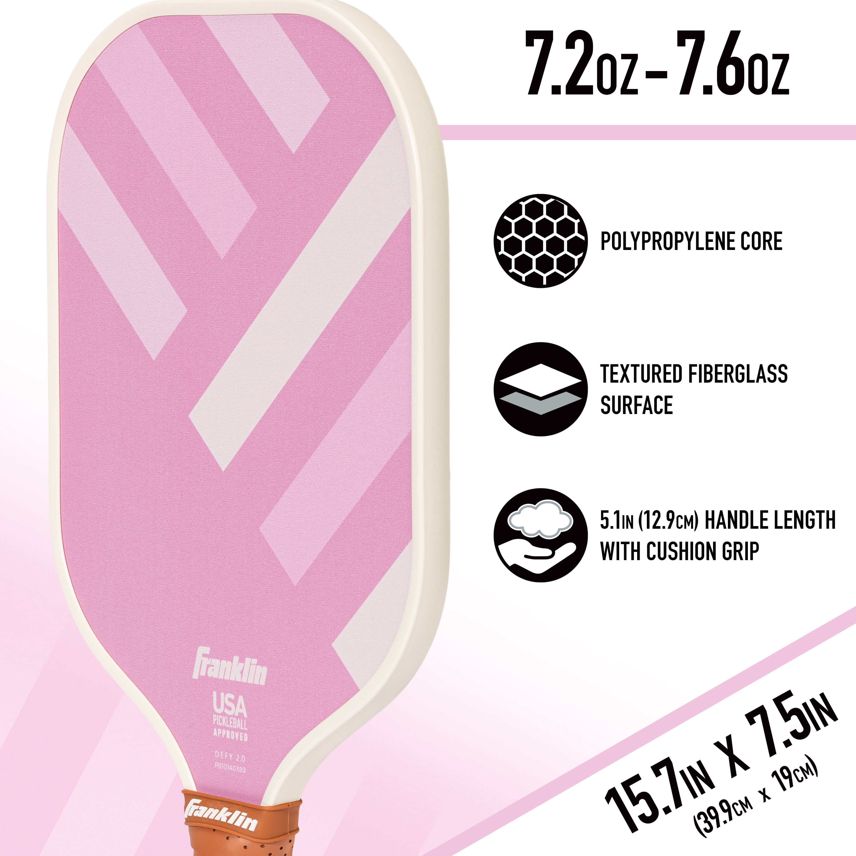 Franklin Sports Pickleball Paddle DEFY Textured Fiberglass Surface (Pink, 7.4 oz) anuj9