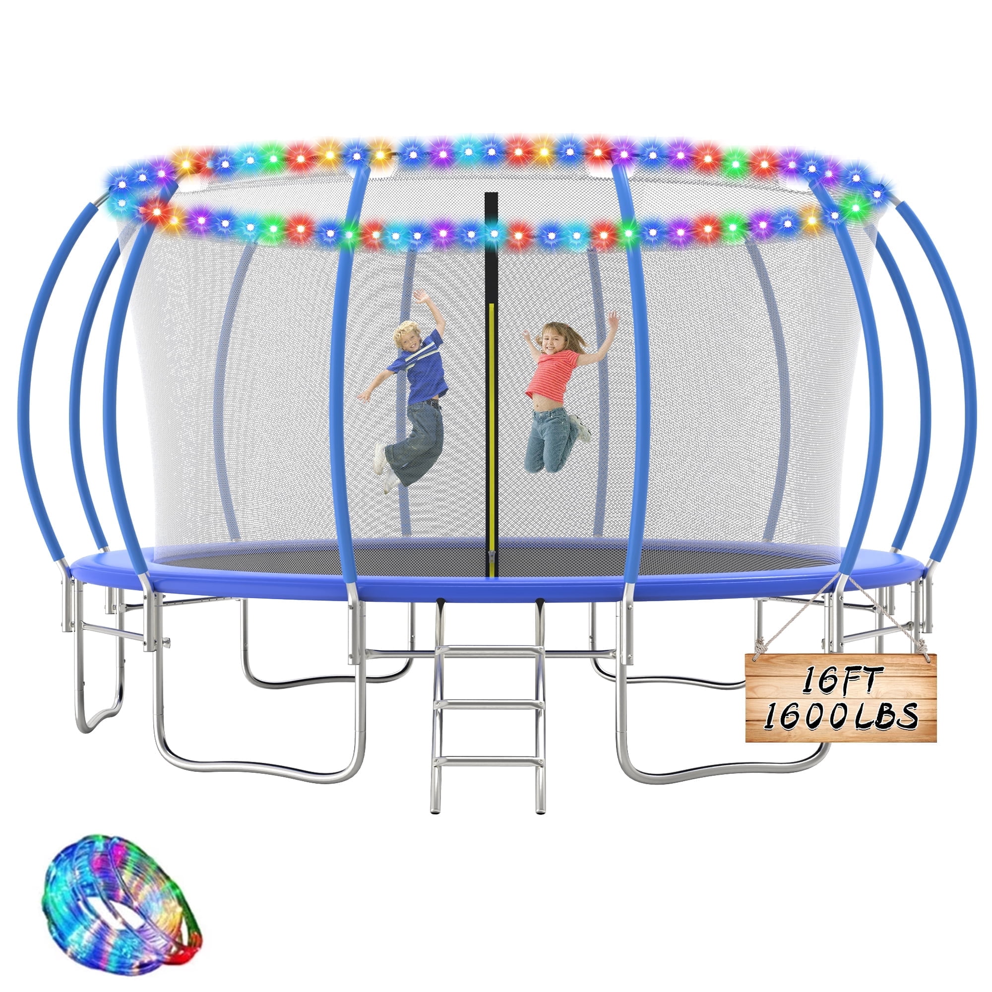 Ovatoys 16 ft Recreational Trampoline with Safety Enclosure and Ladder (Blue, 1600 lb Capacity) 1tcat
