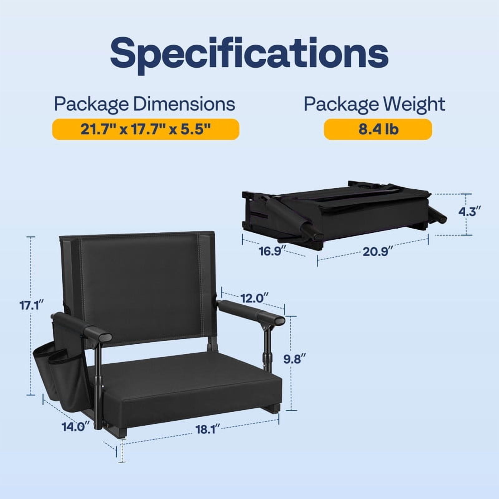 SPECSTAR Stadium Seat with Back Support and Cushion (Black, 18.1 in x 14.0 in) 1ot4a