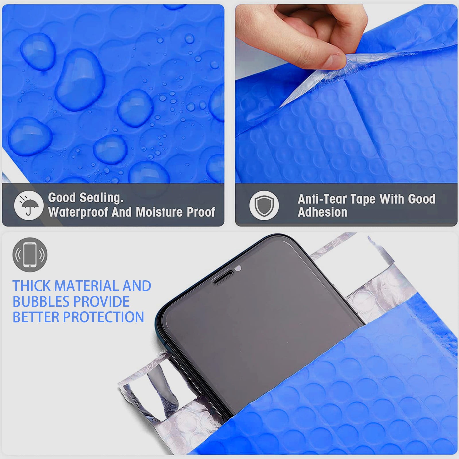 Honglin Bubble Padded Shipping Envelopes, Waterproof Holographic Poly Mailers for Small Business (Blue, 5 Pack) 24gdb