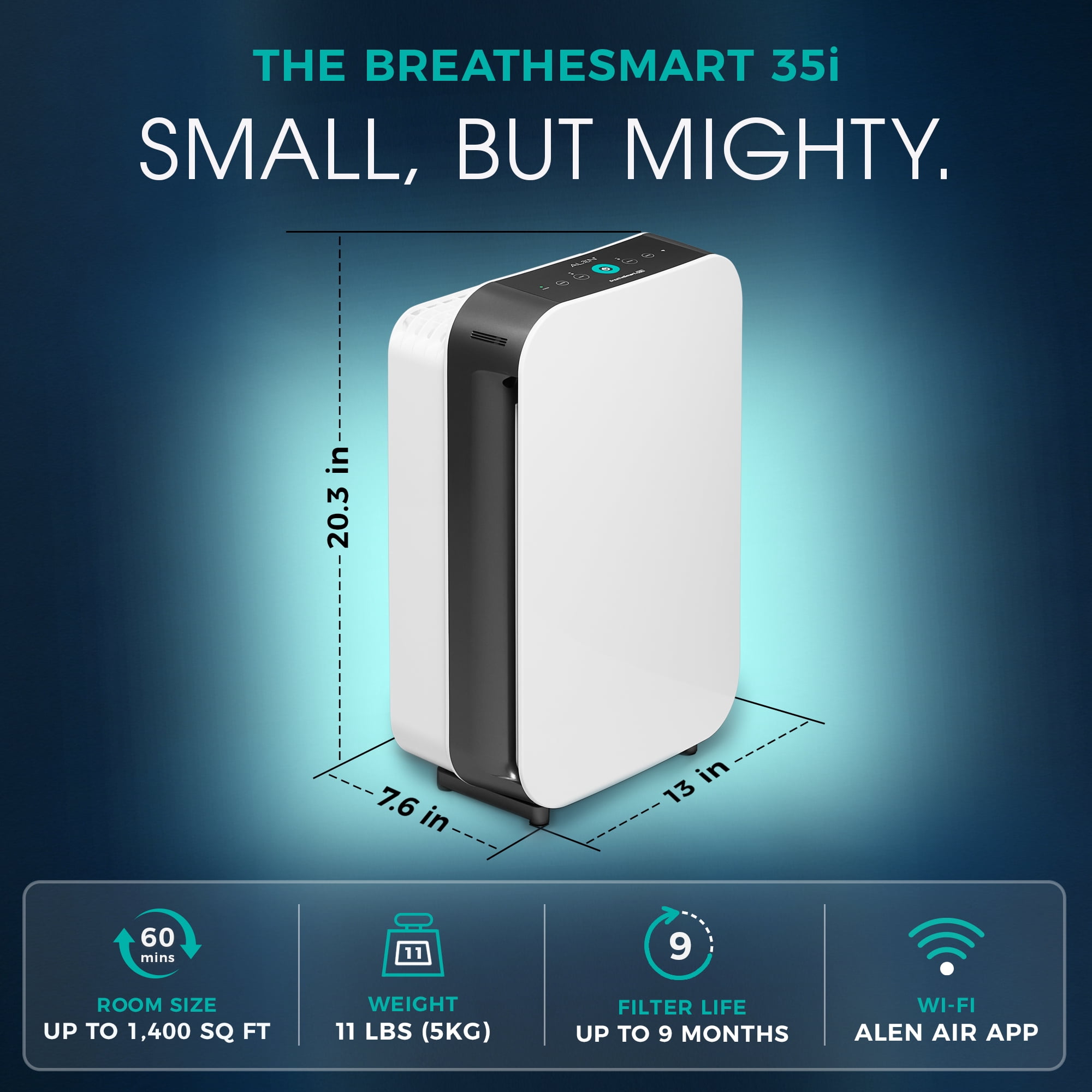 Alen BreatheSmart 35i HEPA Air Purifier for Home with Pure Filter (White, 1000 sq. ft. Coverage) pye7y