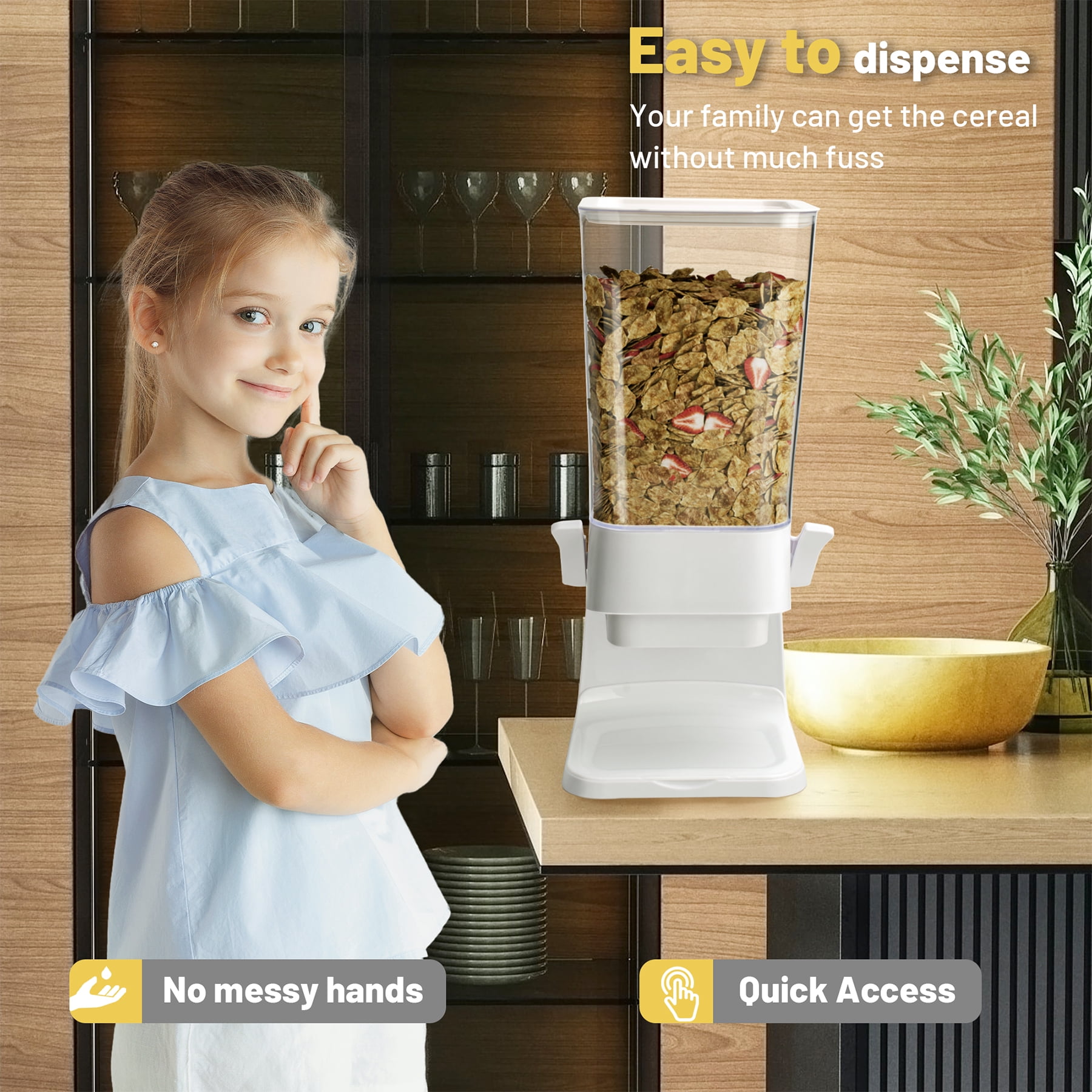 Kusmil Cereal Dispenser Countertop Storage Container for Dry Food, Rice, and Grains (White, 16.7 in x 6.3 in x 6.3 in) 2yraj