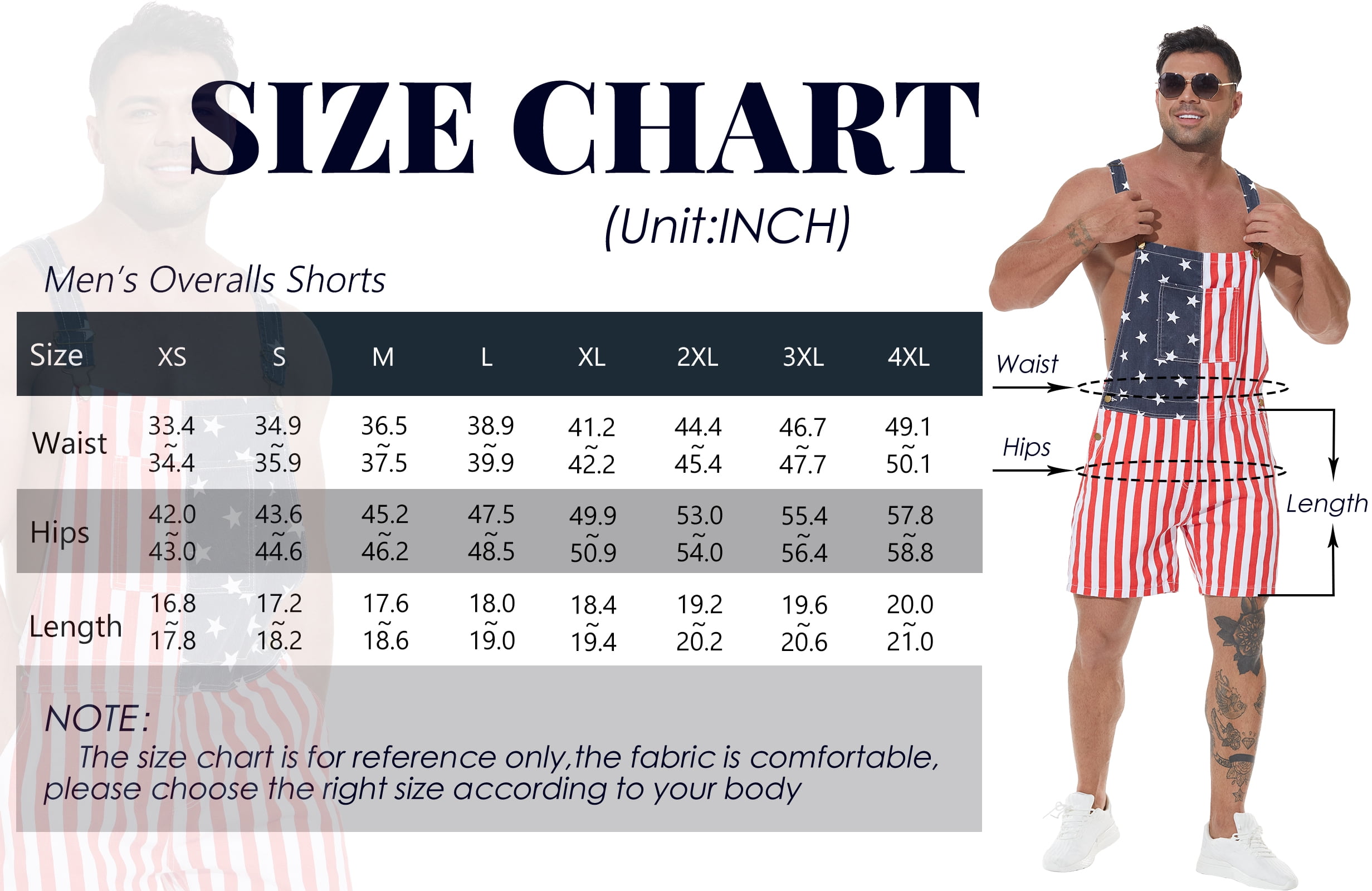 Yuanbang American Flag Denim Bib Overalls Shorts Patriotic Jumpsuit Romper for Men (Red White Blue, XL) gwvmk