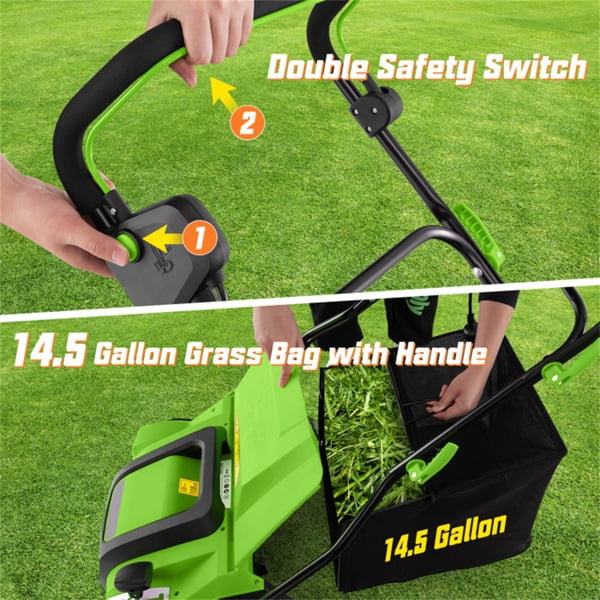 imerelez Corded Electric Lawn Dethatcher, 15 Amp Motor with 16-inch Cutting Width, Grass Collection Bag (Green, 14.5 gal) mrc0w